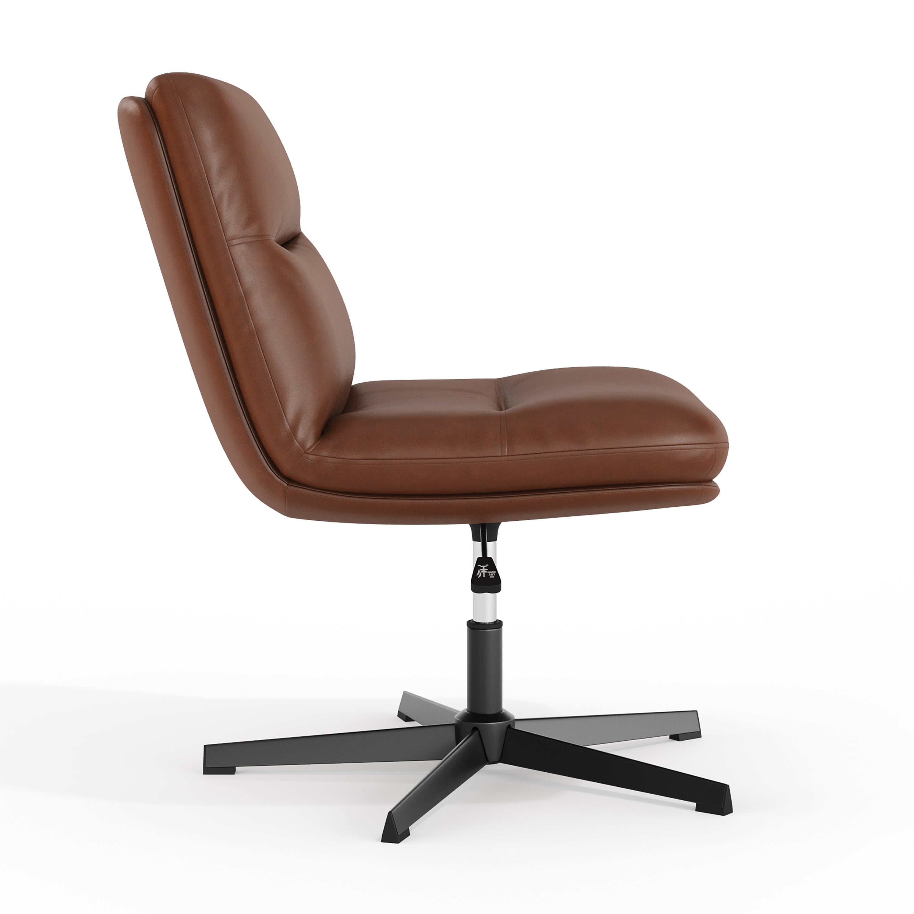 Chloe Commercial Wide Mid-Back Cognac Padded LeatherSoft Armless Stationary Task Office Chair with Adjustable Height, Swivel Function, and Black Frame