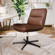 Chloe Commercial Wide Mid-Back Cognac Padded LeatherSoft Armless Stationary Task Office Chair with Adjustable Height, Swivel Function, and Black Frame
