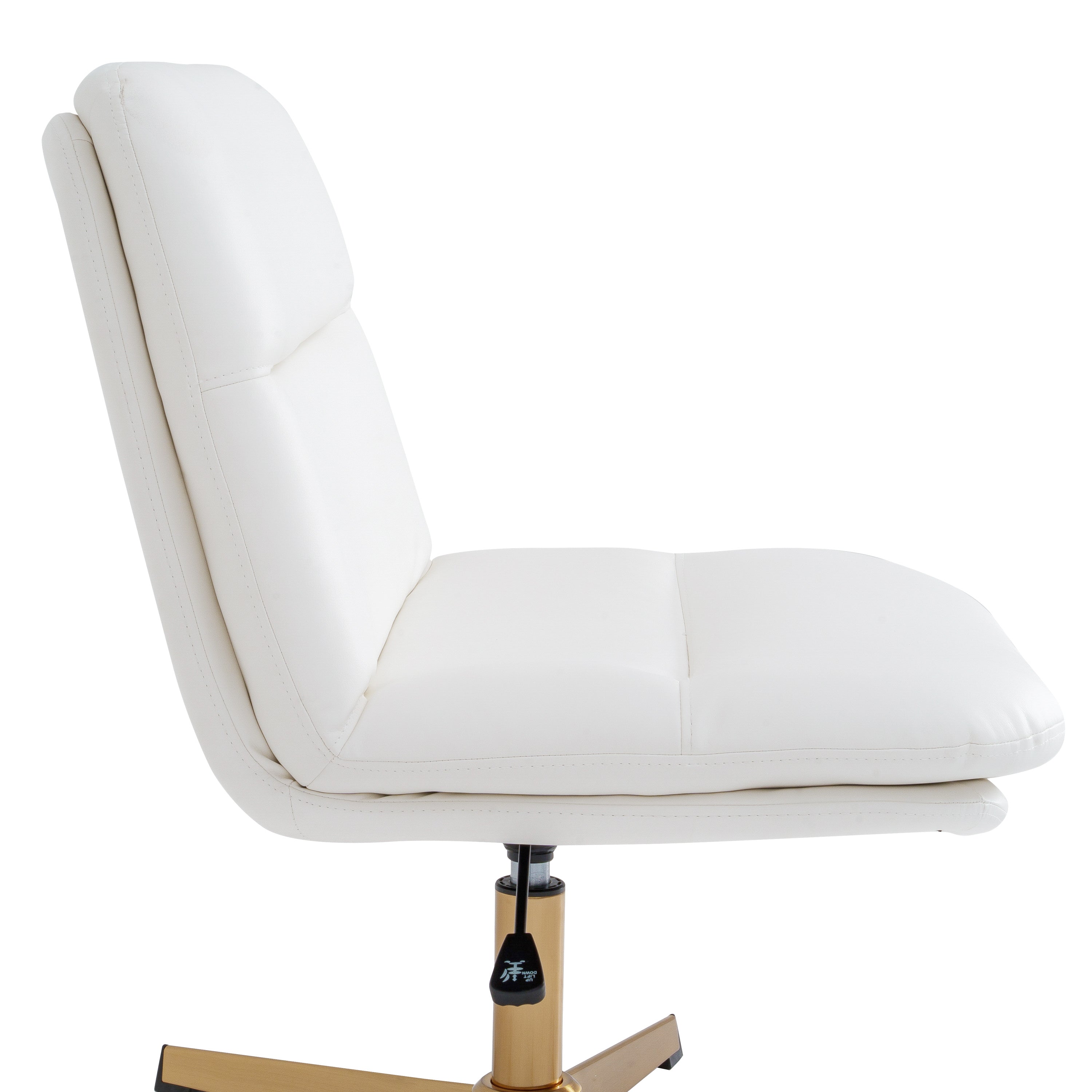 Chloe Commercial Wide Mid-Back White Padded LeatherSoft Armless Stationary Task Office Chair with Adjustable Height, Swivel Function, and Gold Frame