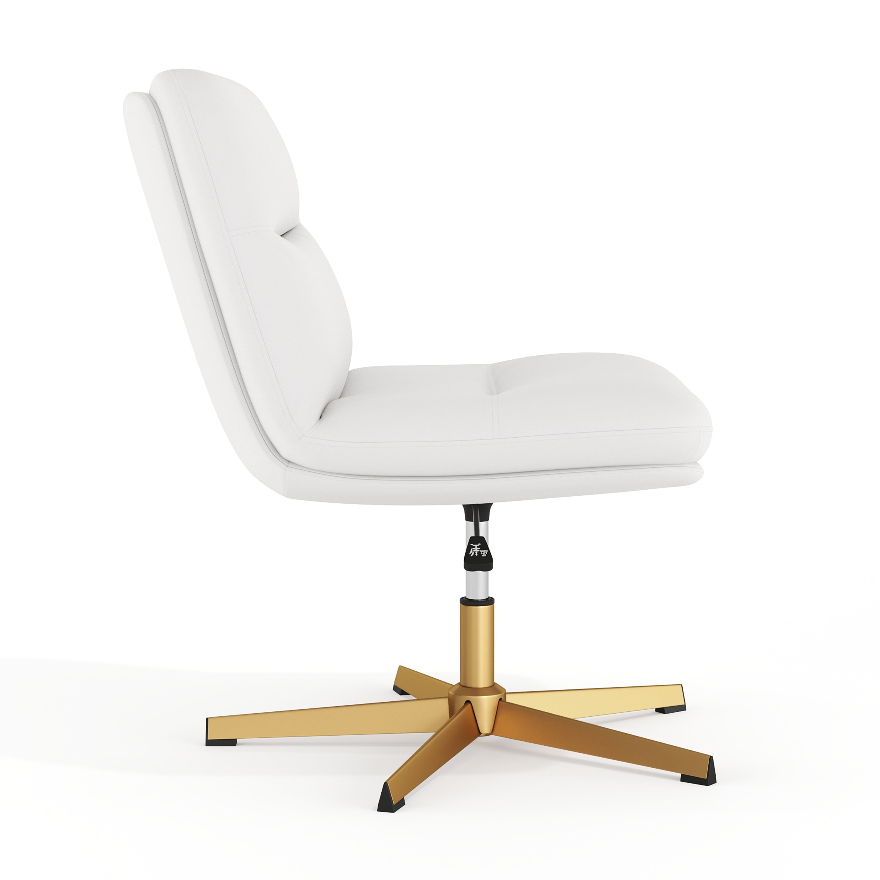 Chloe Commercial Wide Mid-Back White Padded LeatherSoft Armless Stationary Task Office Chair with Adjustable Height, Swivel Function, and Gold Frame