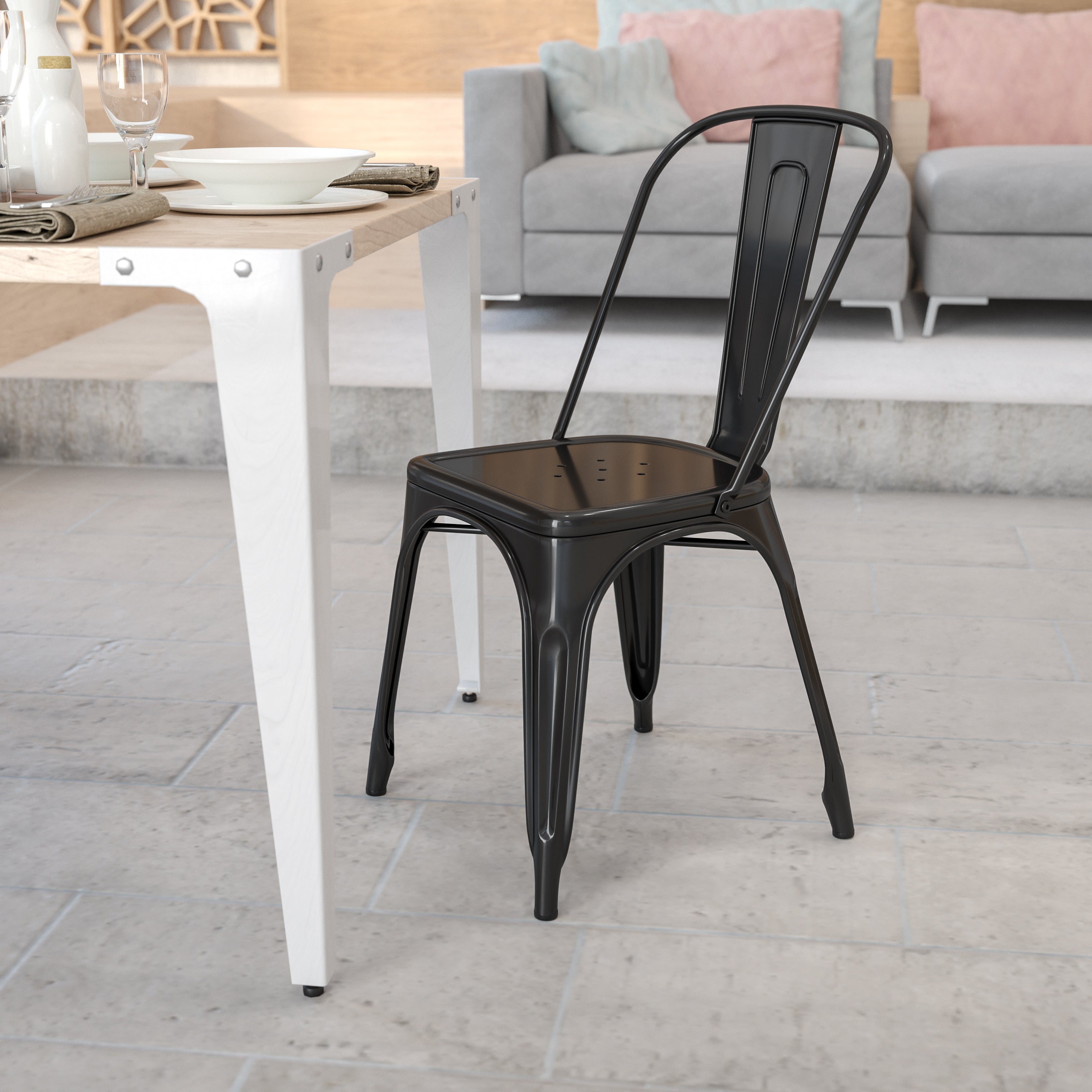 Perry Commercial Grade Black Metal Indoor-Outdoor Stackable Chair