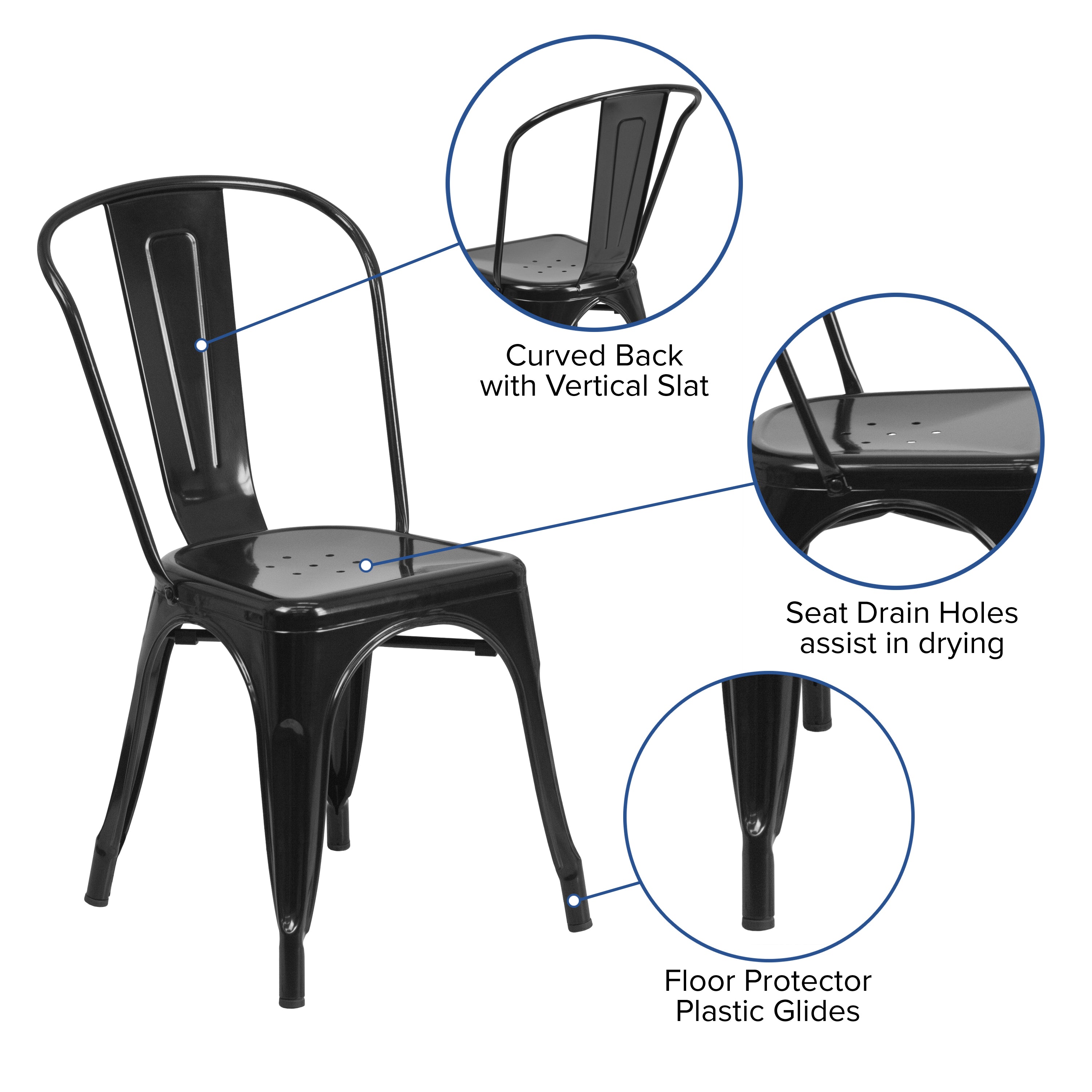 Perry Commercial Grade Black Metal Indoor-Outdoor Stackable Chair