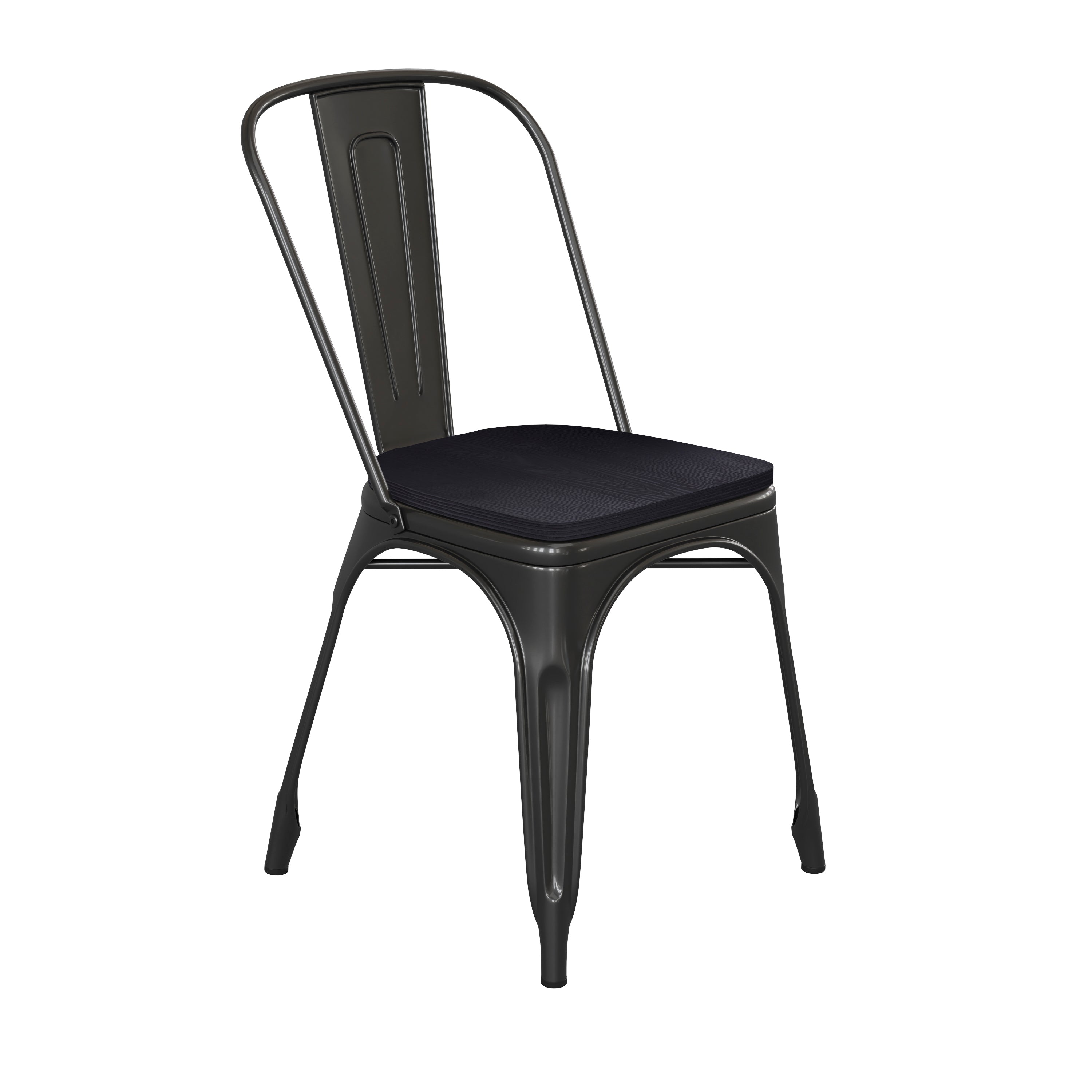 Perry Commercial Grade Black Metal Indoor-Outdoor Stackable Chair with Black Poly Resin Wood Seat