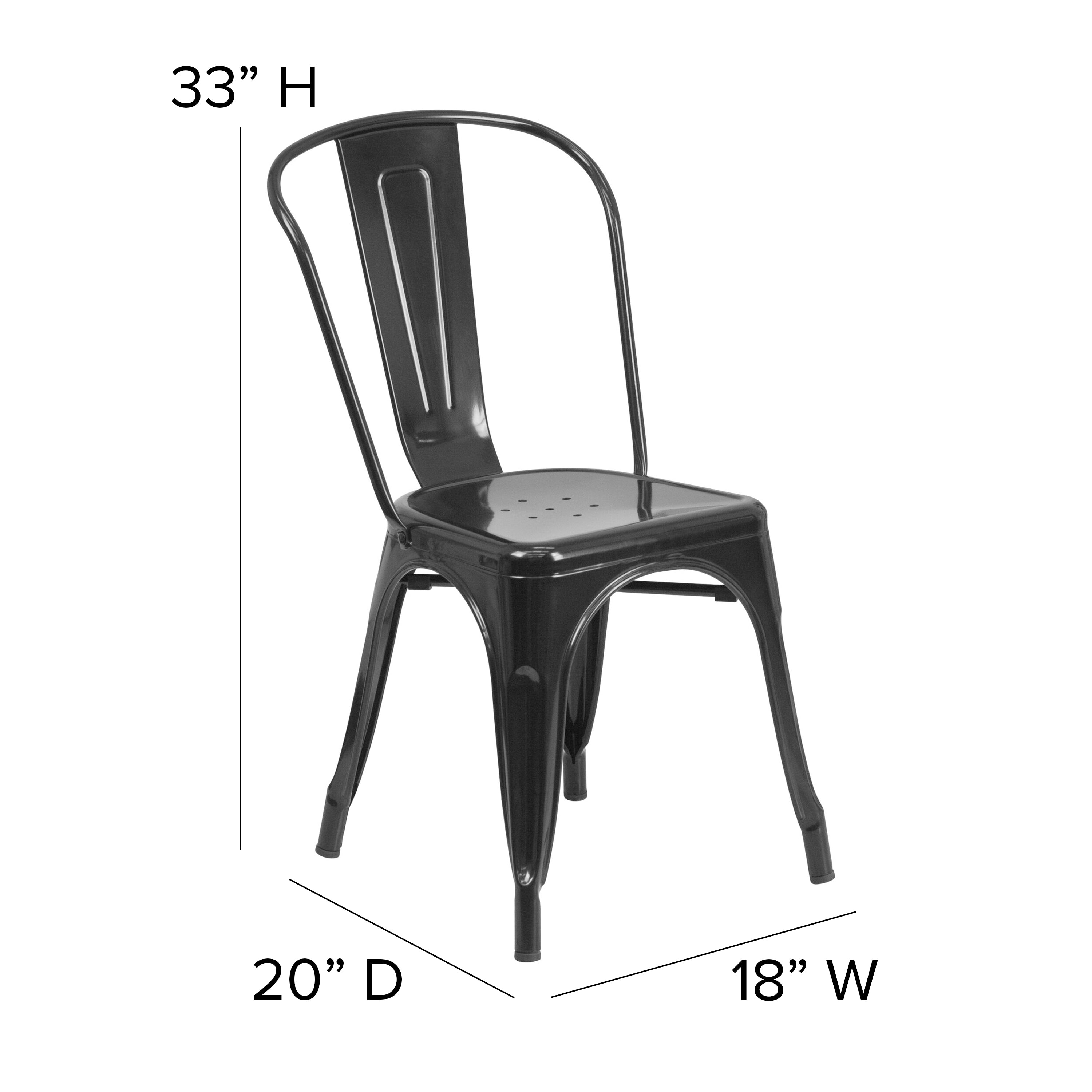 Perry Commercial Grade Black Metal Indoor-Outdoor Stackable Chair with Black Poly Resin Wood Seat