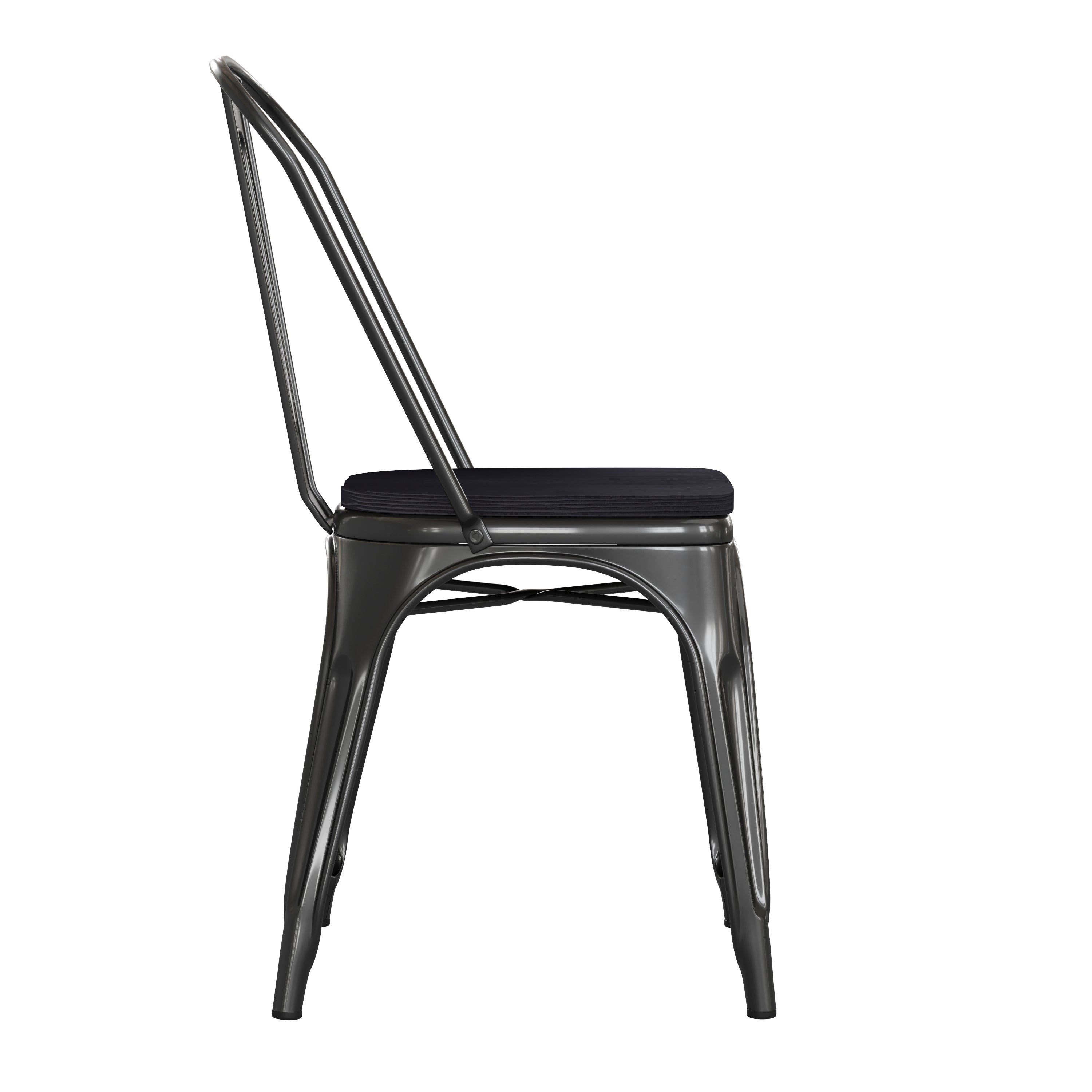 Perry Commercial Grade Black Metal Indoor-Outdoor Stackable Chair with Black Poly Resin Wood Seat