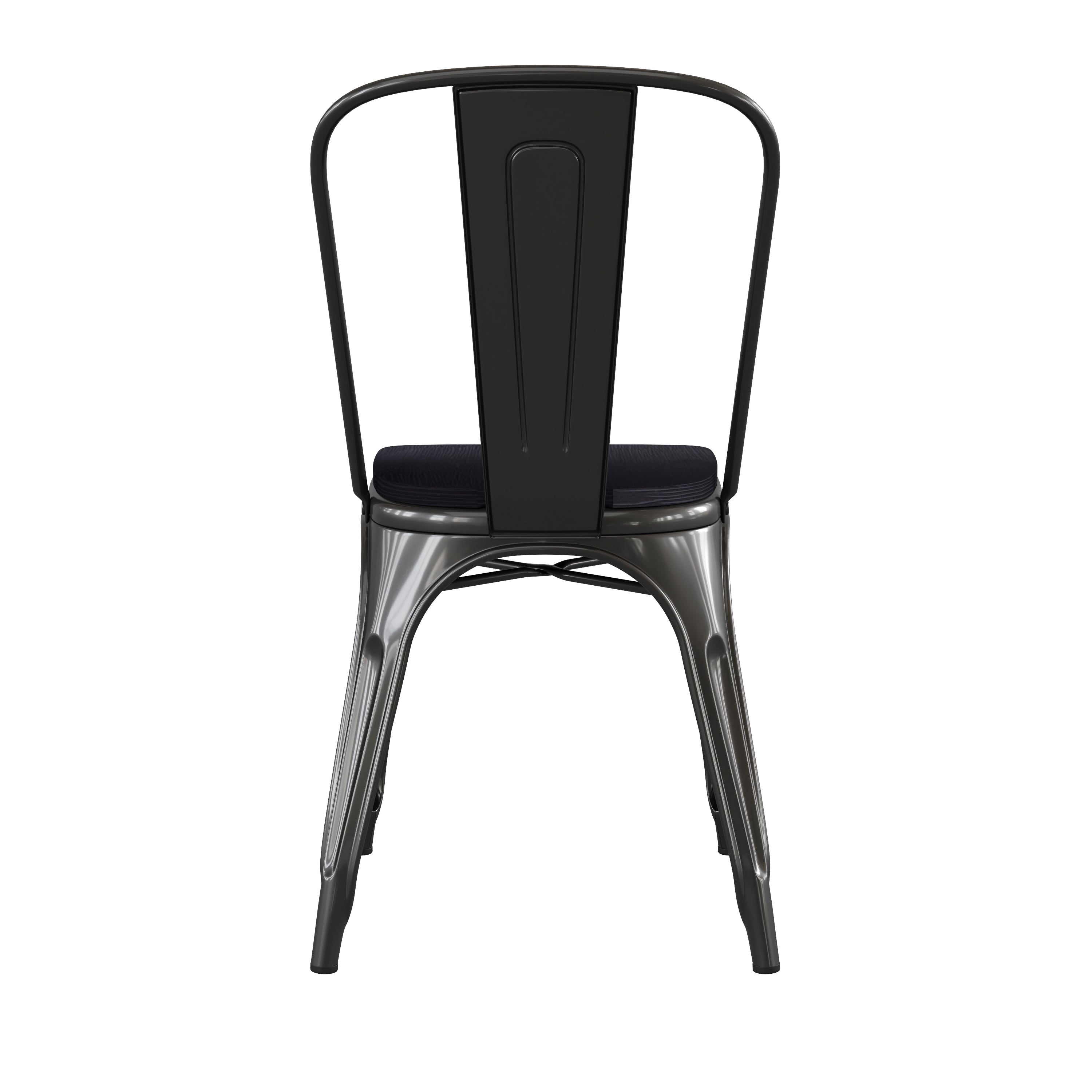 Perry Commercial Grade Black Metal Indoor-Outdoor Stackable Chair with Black Poly Resin Wood Seat