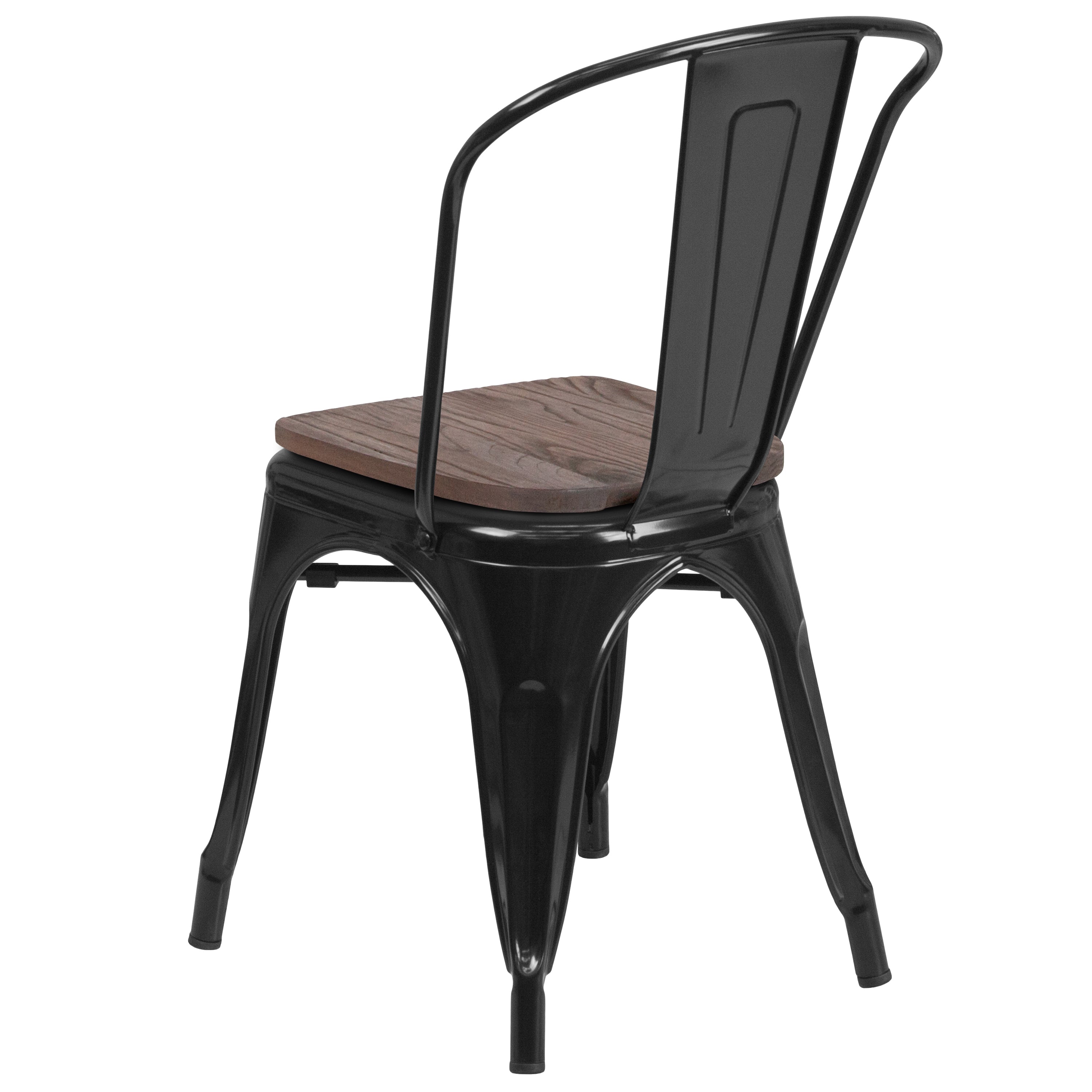 Perry Black Metal Stackable Chair with Wood Seat