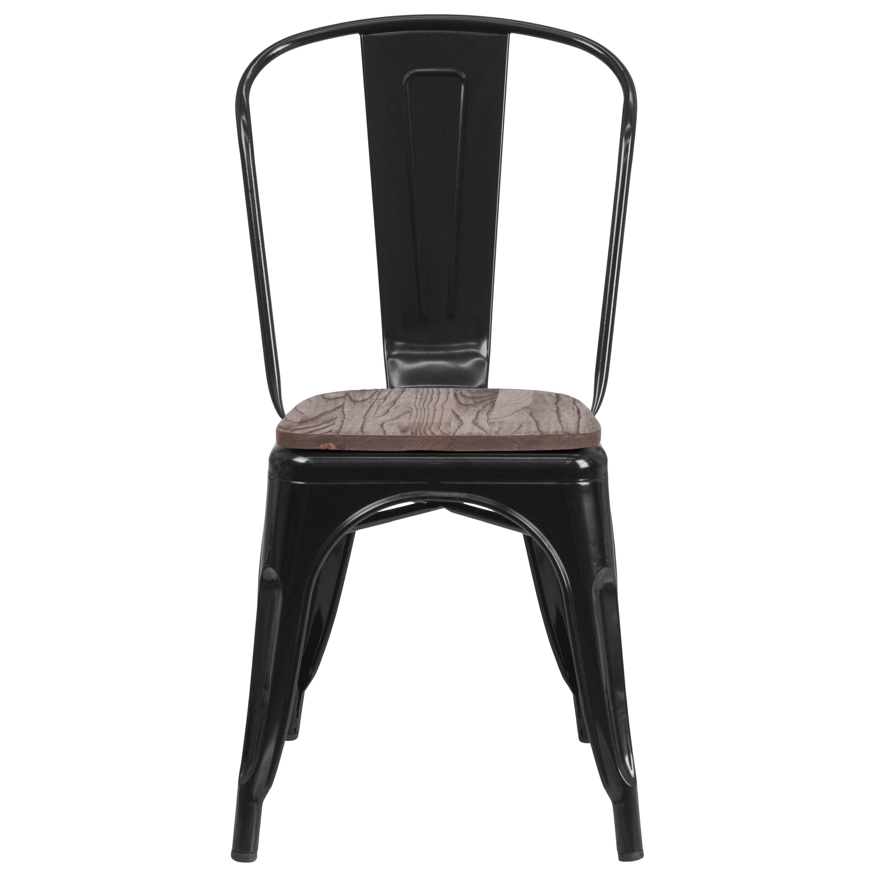 Perry Black Metal Stackable Chair with Wood Seat