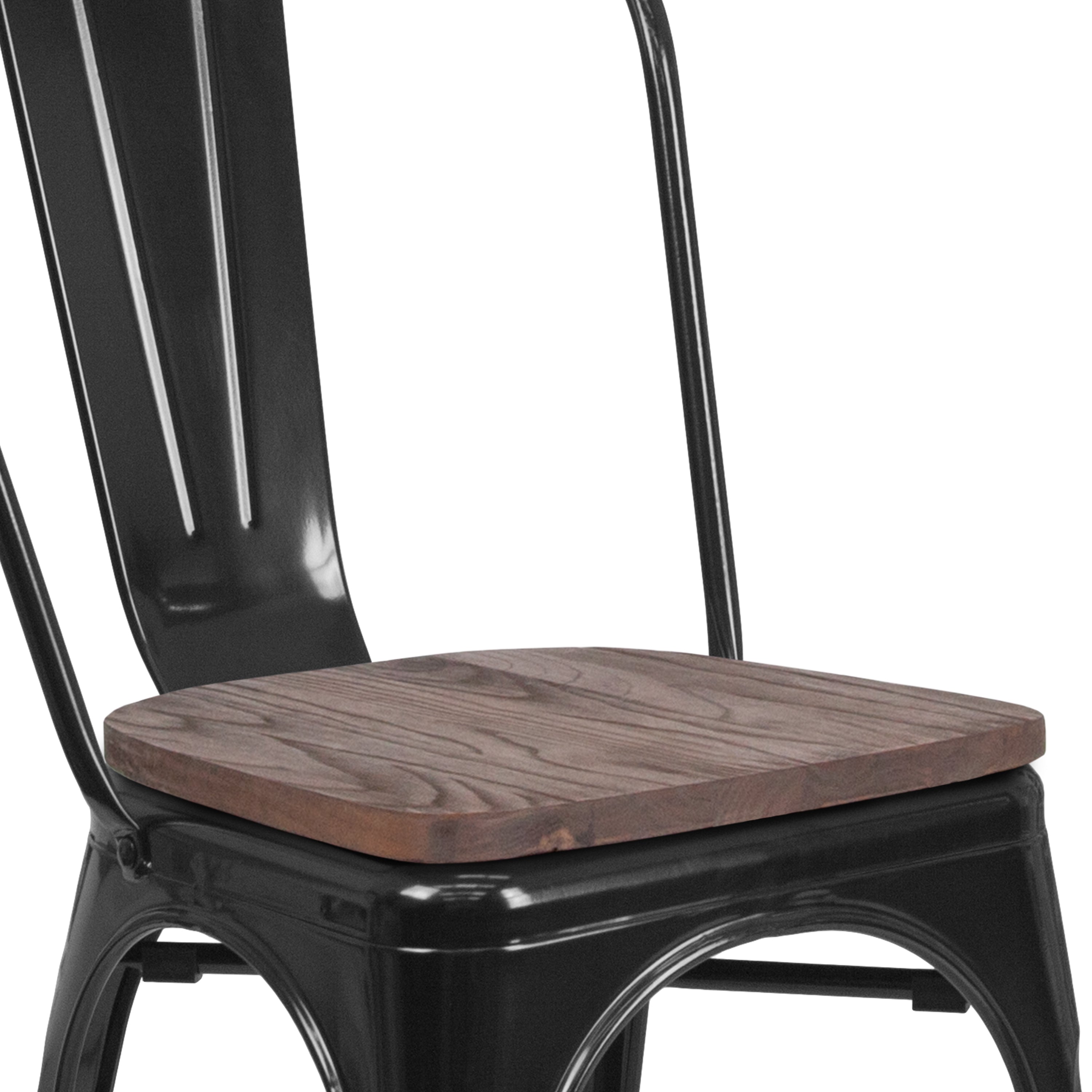Perry Black Metal Stackable Chair with Wood Seat