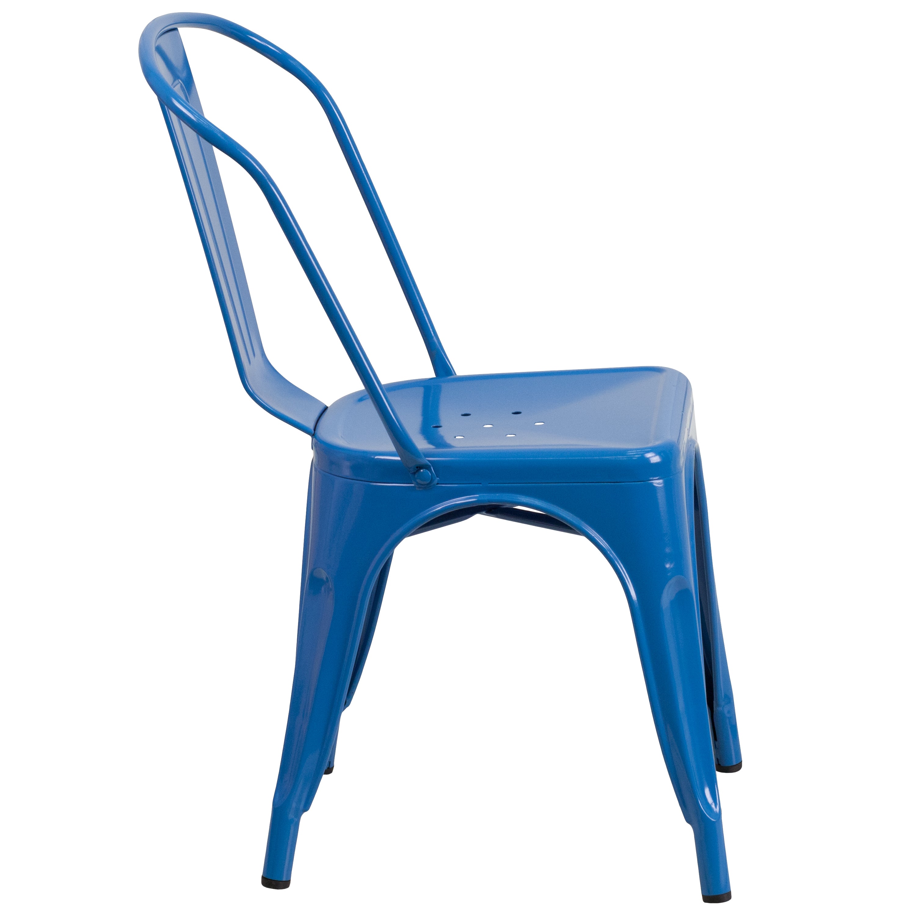Foster Commercial Grade 31.5" Square Blue Metal Indoor-Outdoor Table Set with 4 Stack Chairs