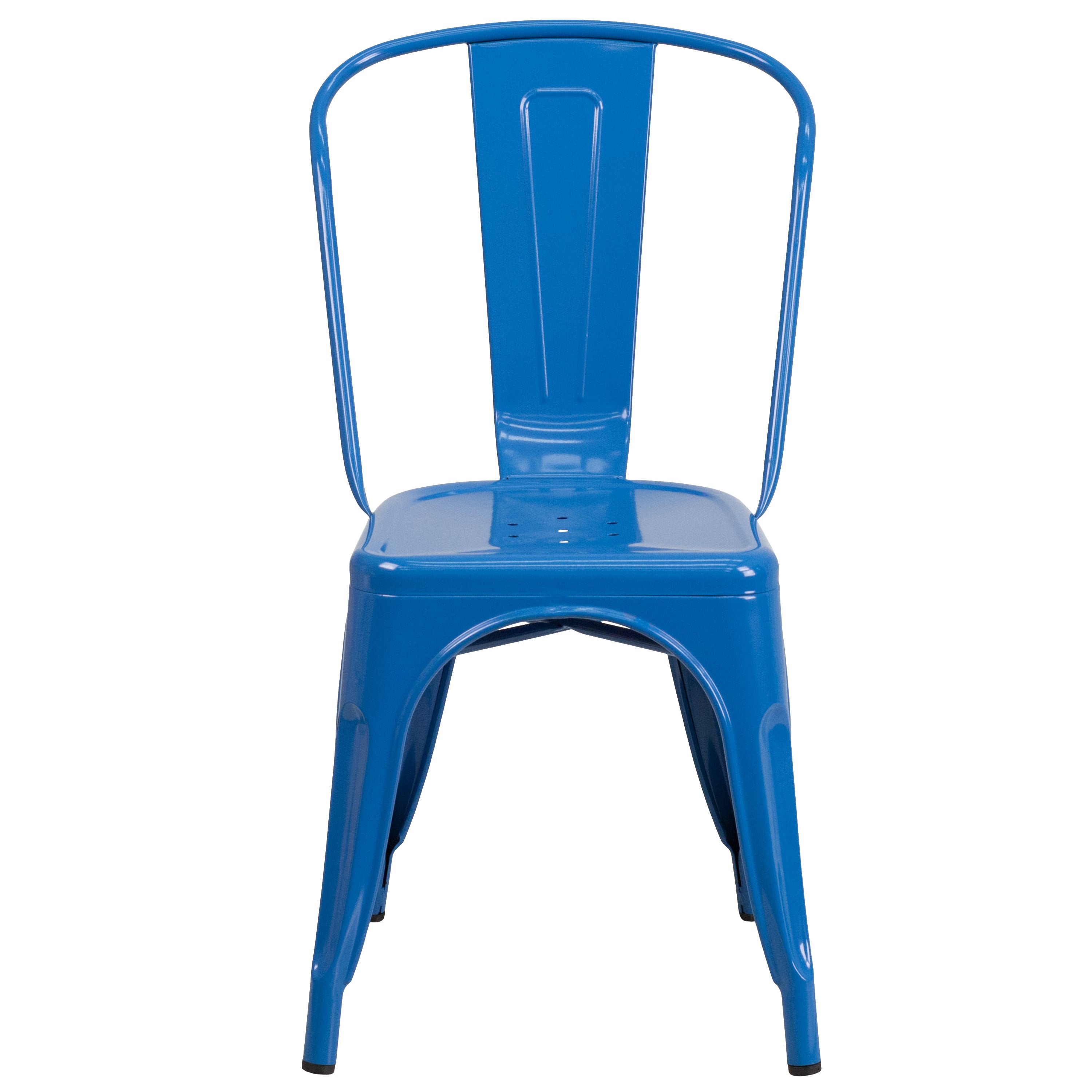 Foster Commercial Grade 31.5" Square Blue Metal Indoor-Outdoor Table Set with 4 Stack Chairs