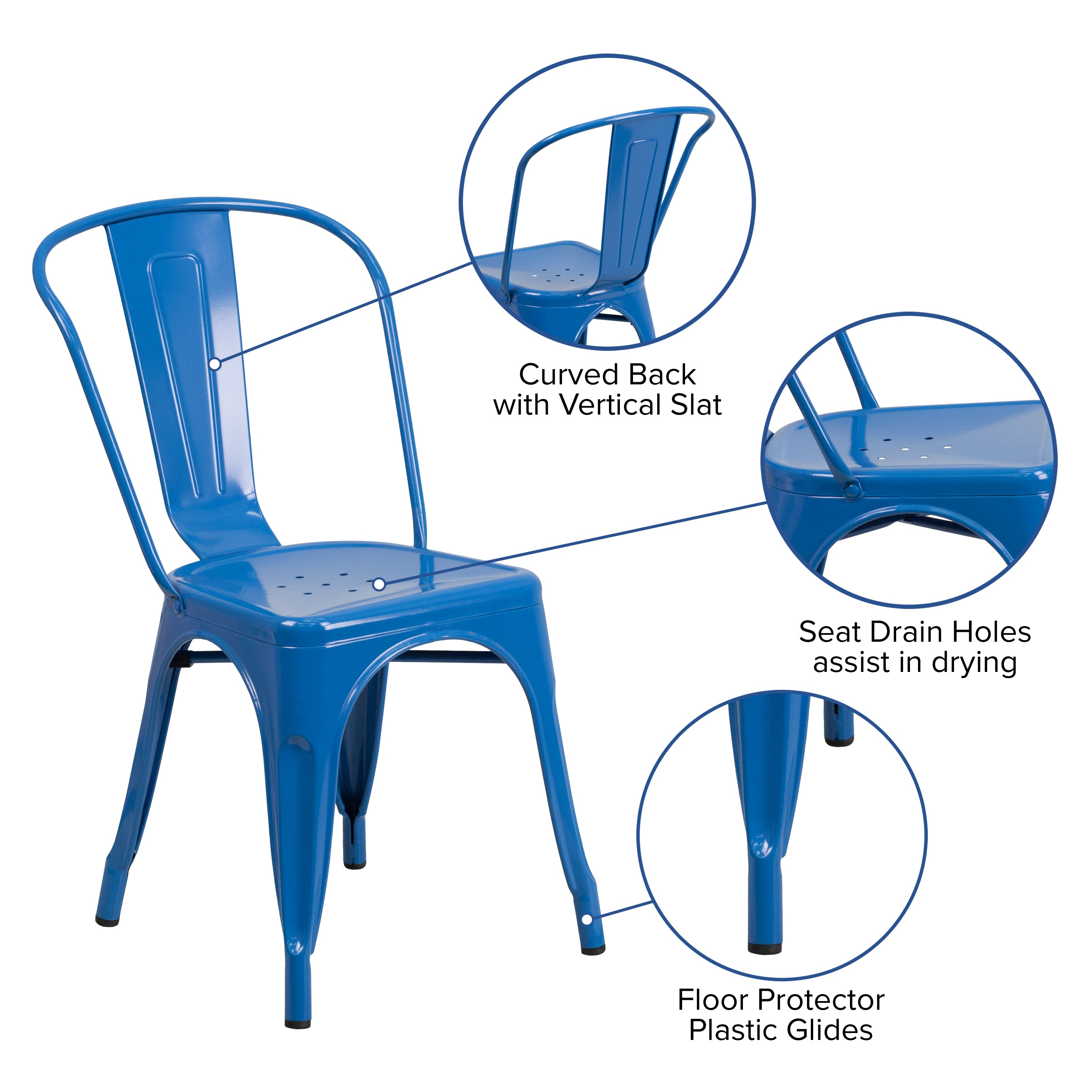 Perry Commercial Grade Blue Metal Indoor-Outdoor Stackable Chair