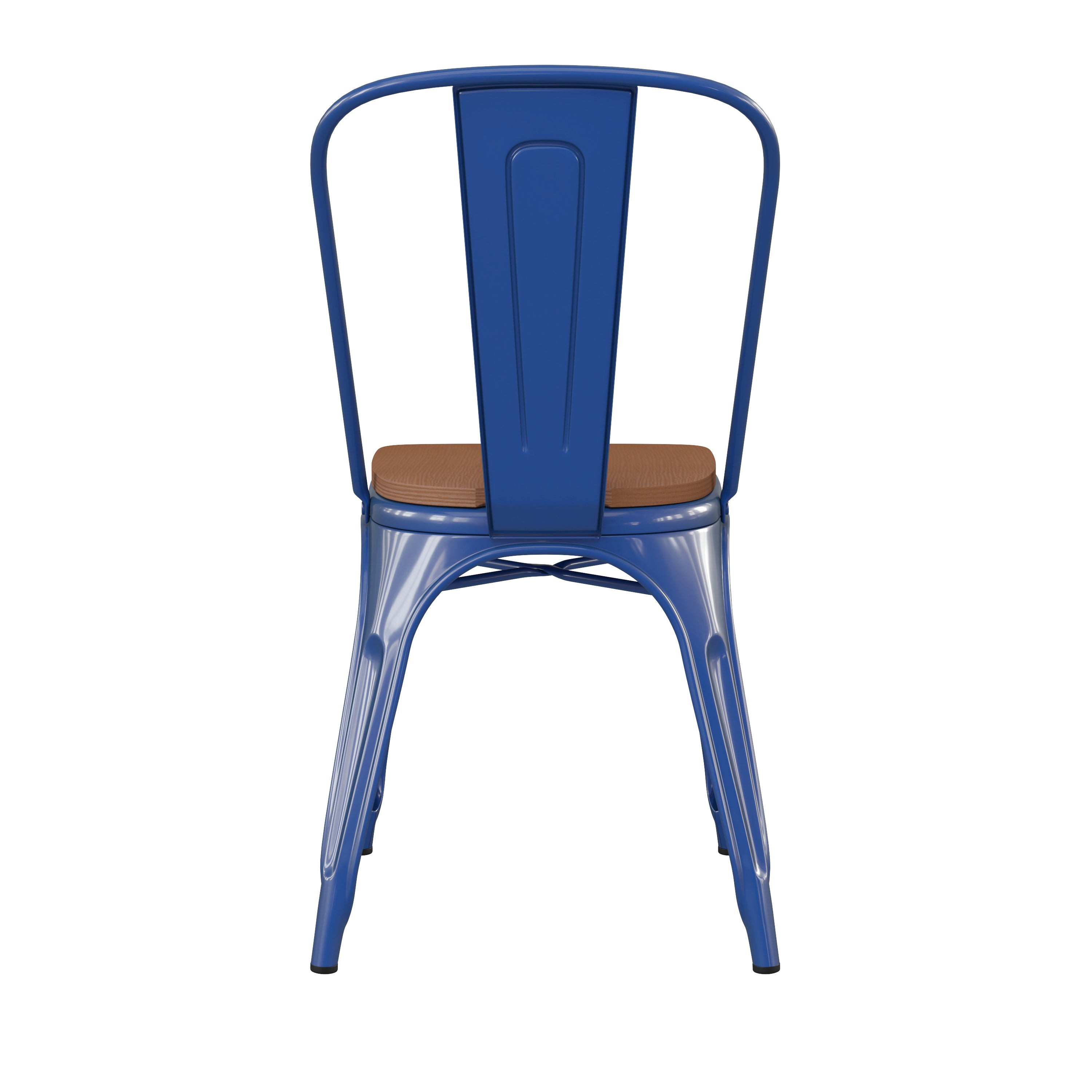 Perry Commercial Grade Blue Metal Indoor-Outdoor Stackable Chair with Teak Poly Resin Wood Seat