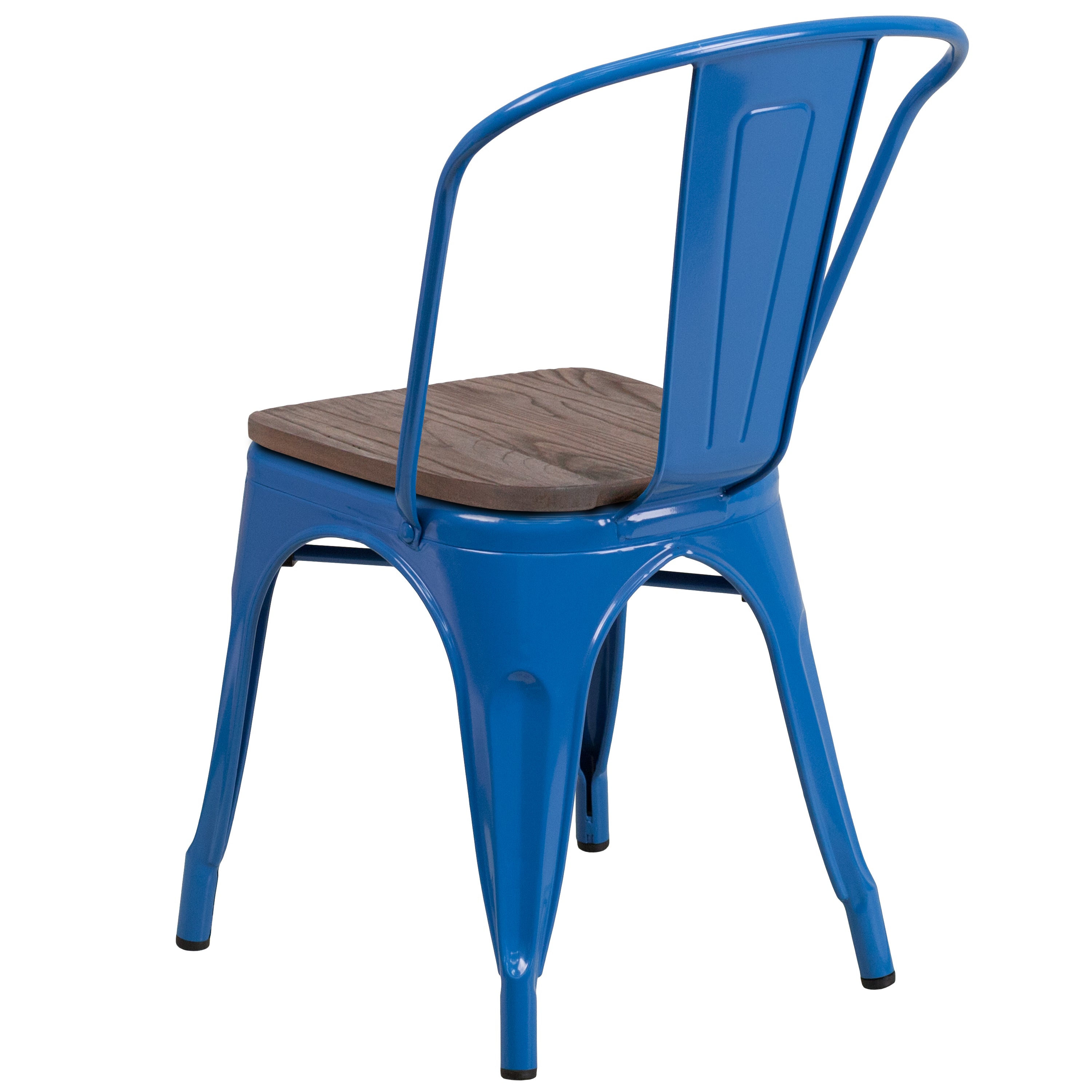 Perry Blue Metal Stackable Chair with Wood Seat