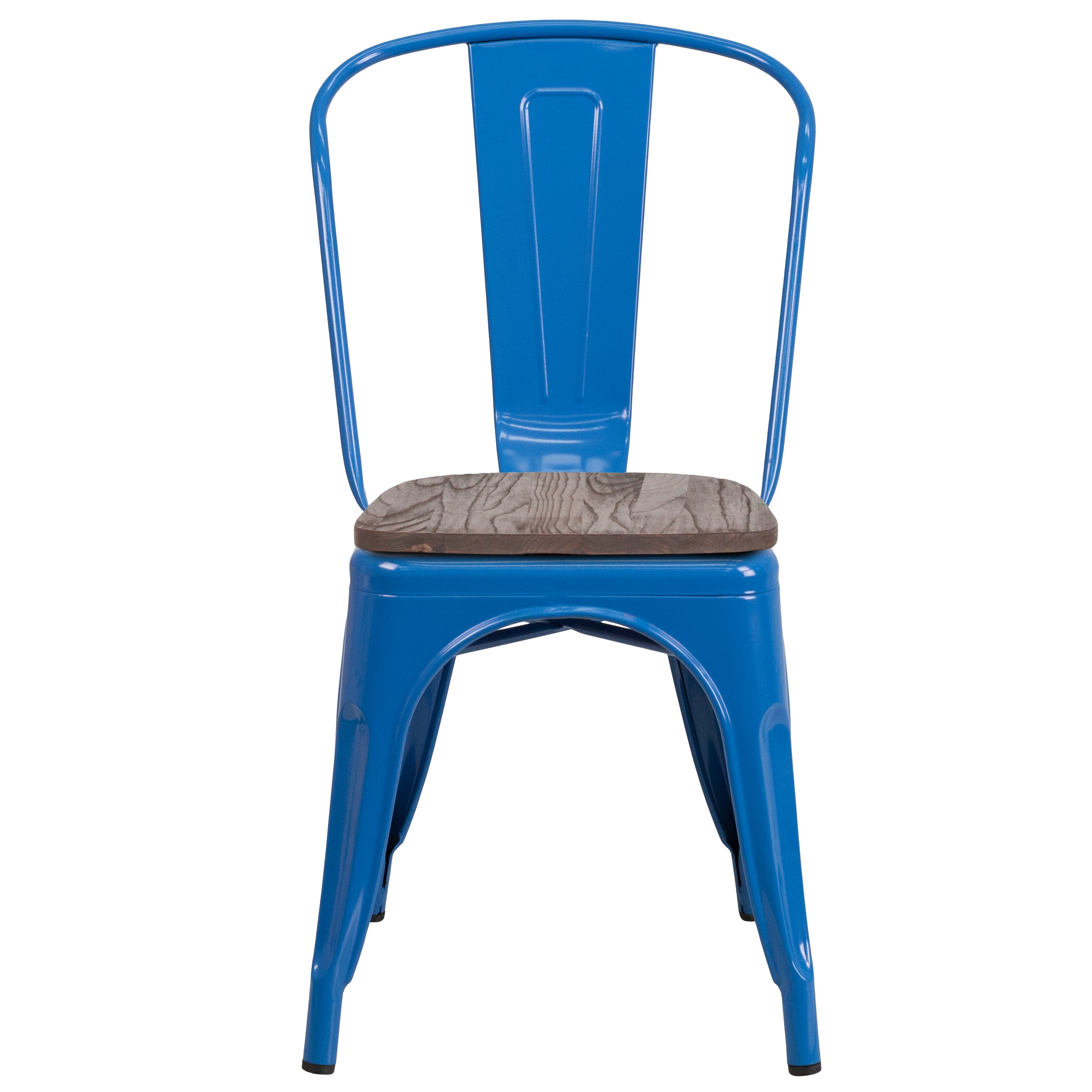 Perry Blue Metal Stackable Chair with Wood Seat