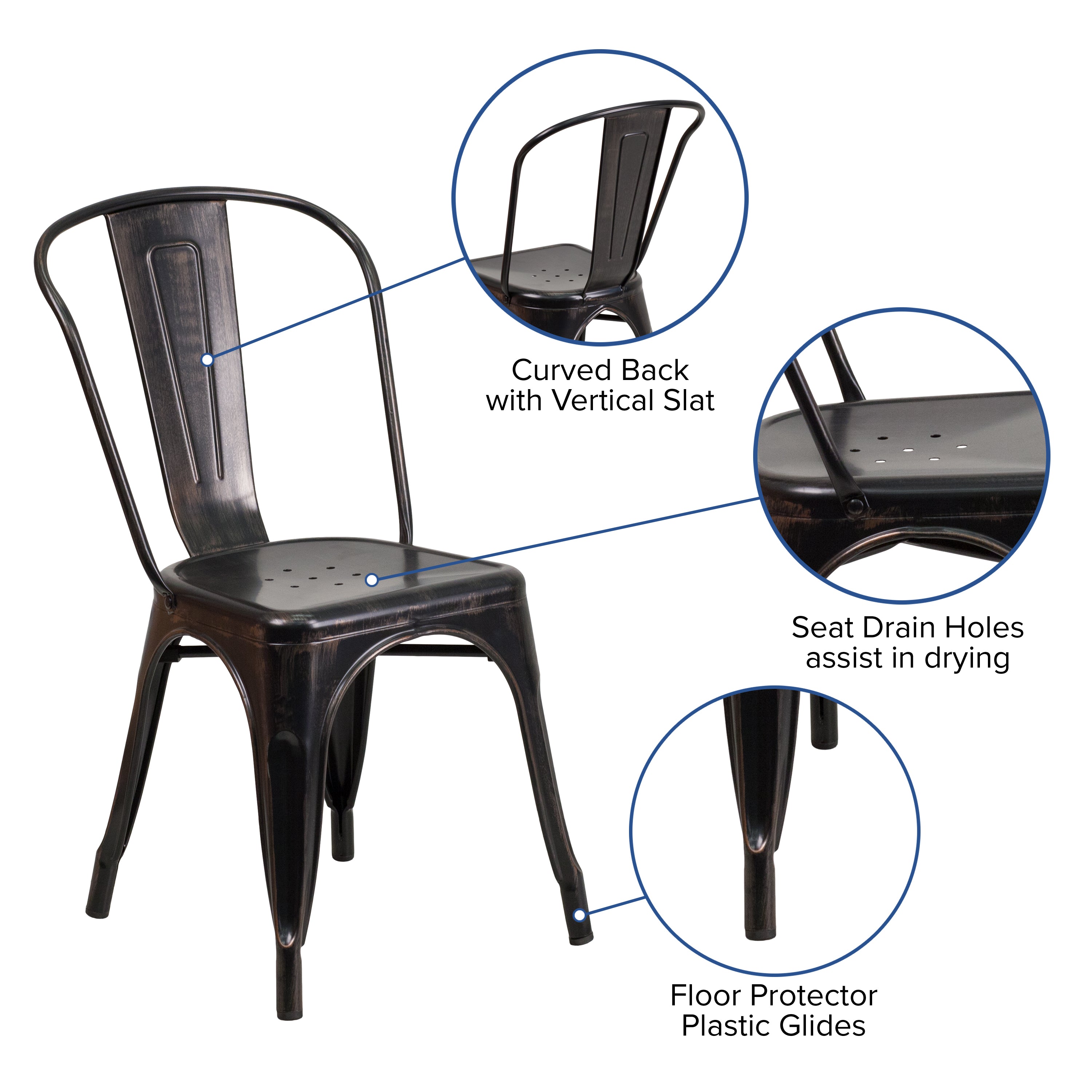 Perry Commercial Grade Black-Antique Gold Metal Indoor-Outdoor Stackable Chair