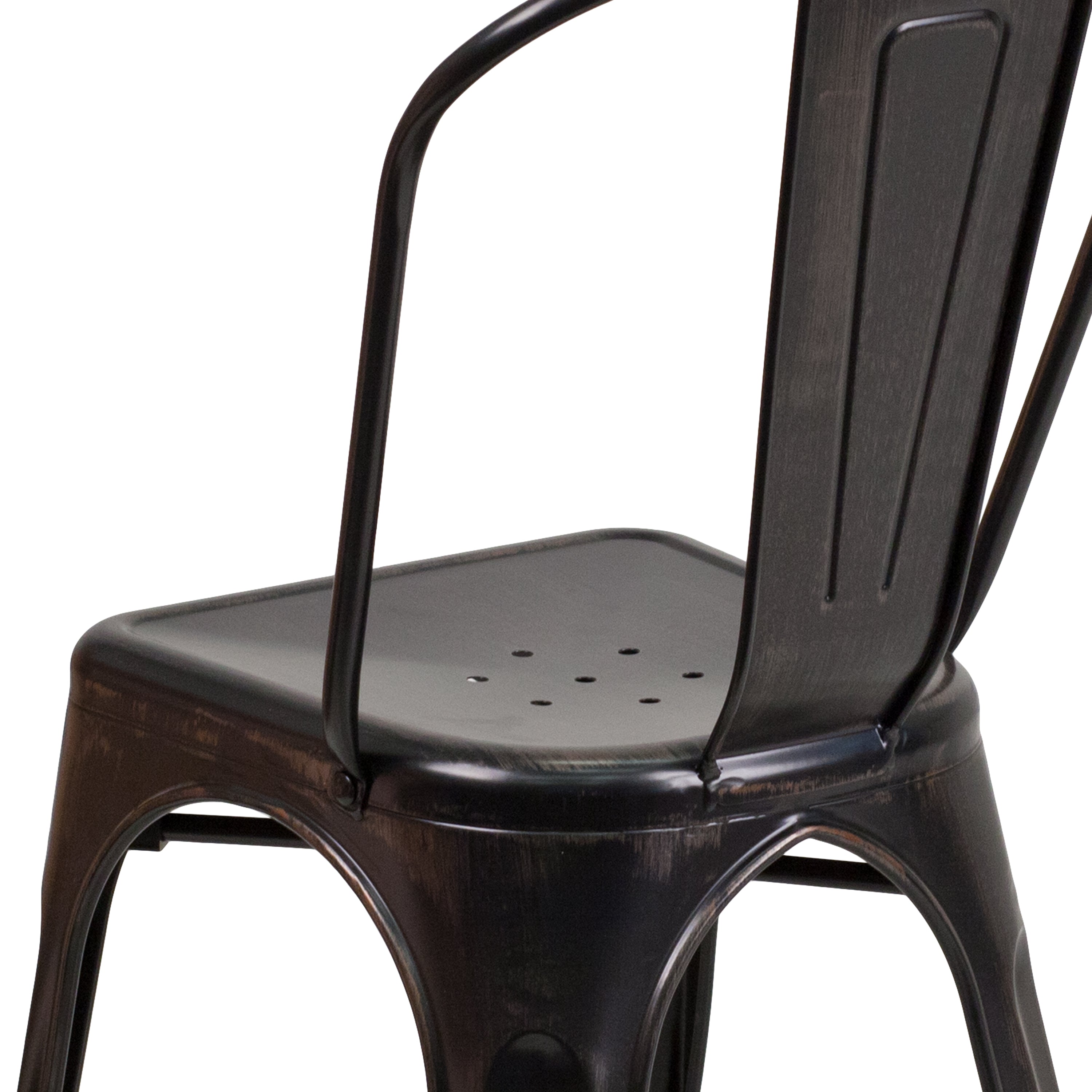 Perry Commercial Grade Black-Antique Gold Metal Indoor-Outdoor Stackable Chair