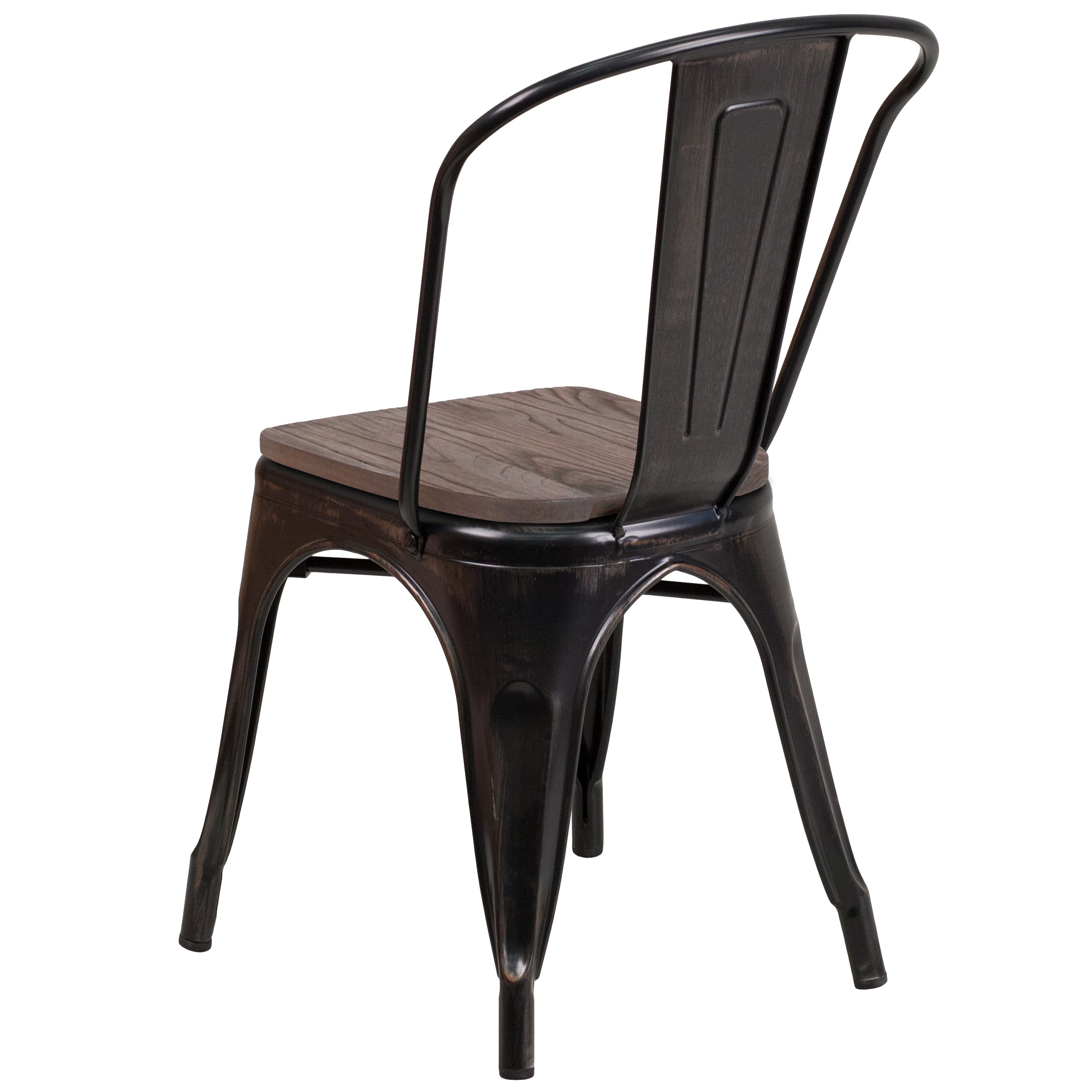 Perry Black-Antique Gold Metal Stackable Chair with Wood Seat