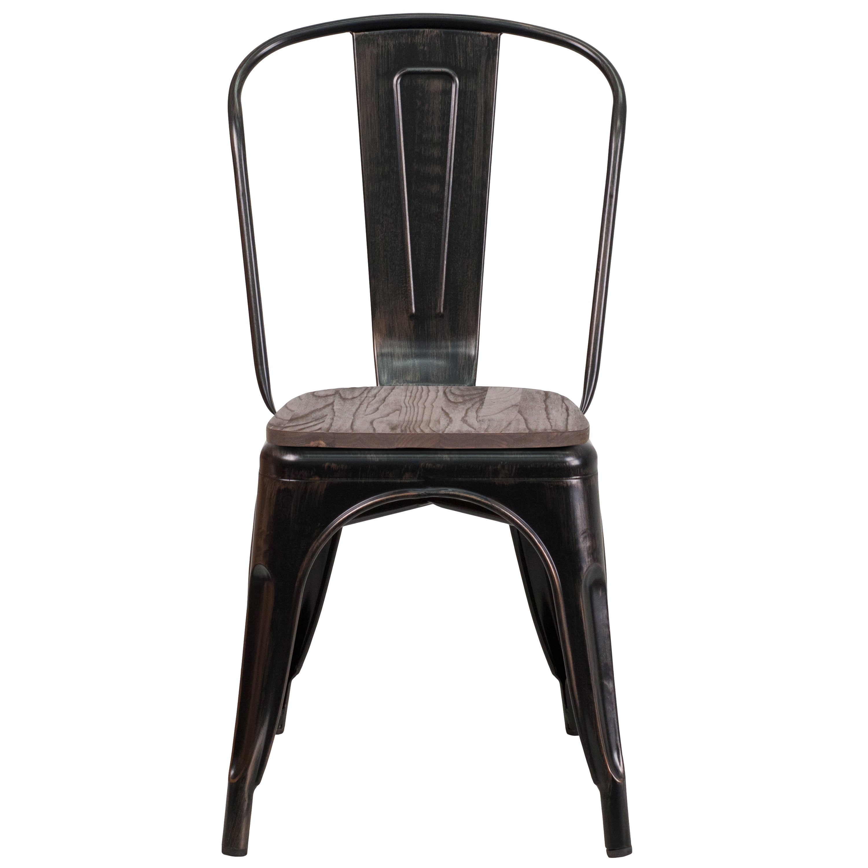 Perry Black-Antique Gold Metal Stackable Chair with Wood Seat