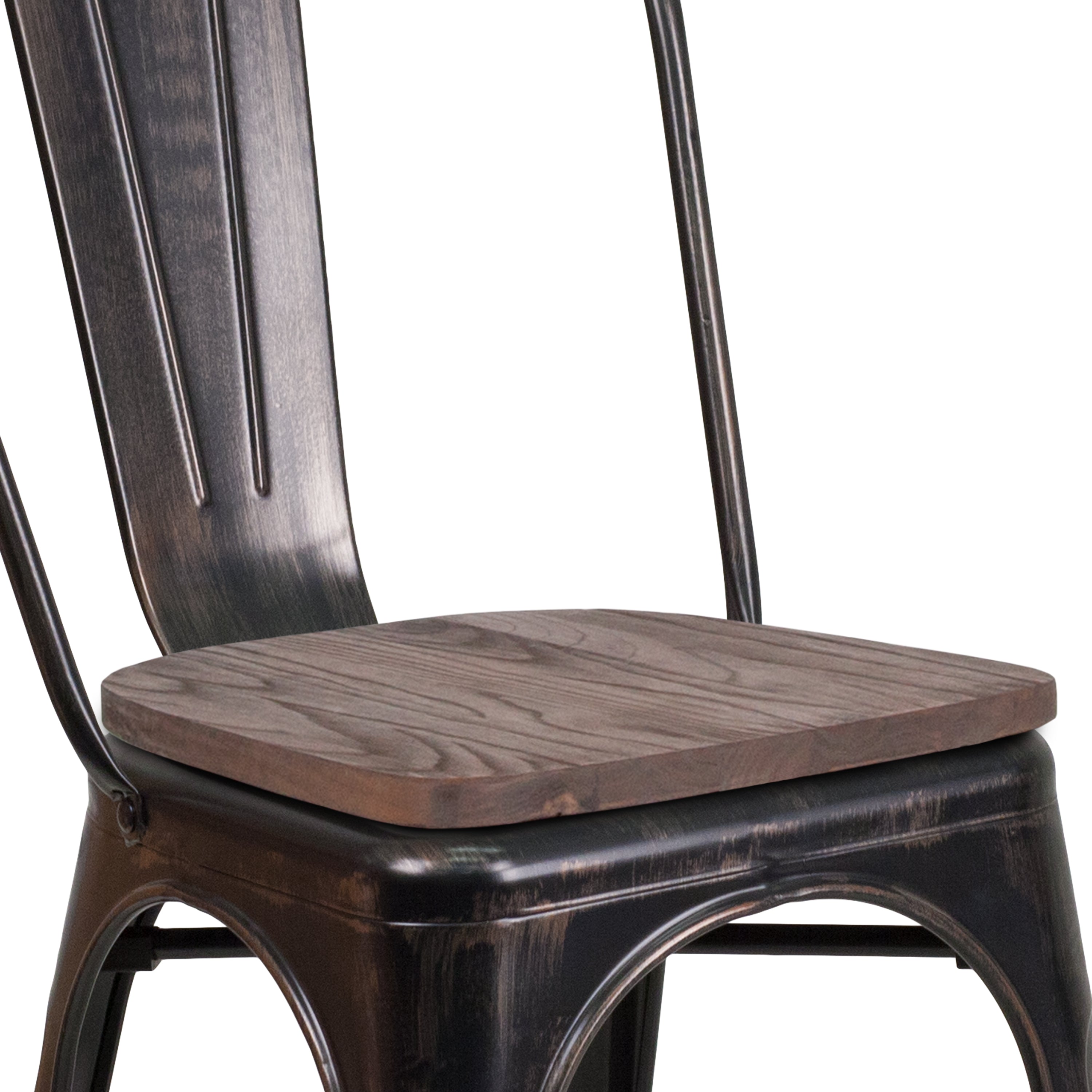 Perry Black-Antique Gold Metal Stackable Chair with Wood Seat