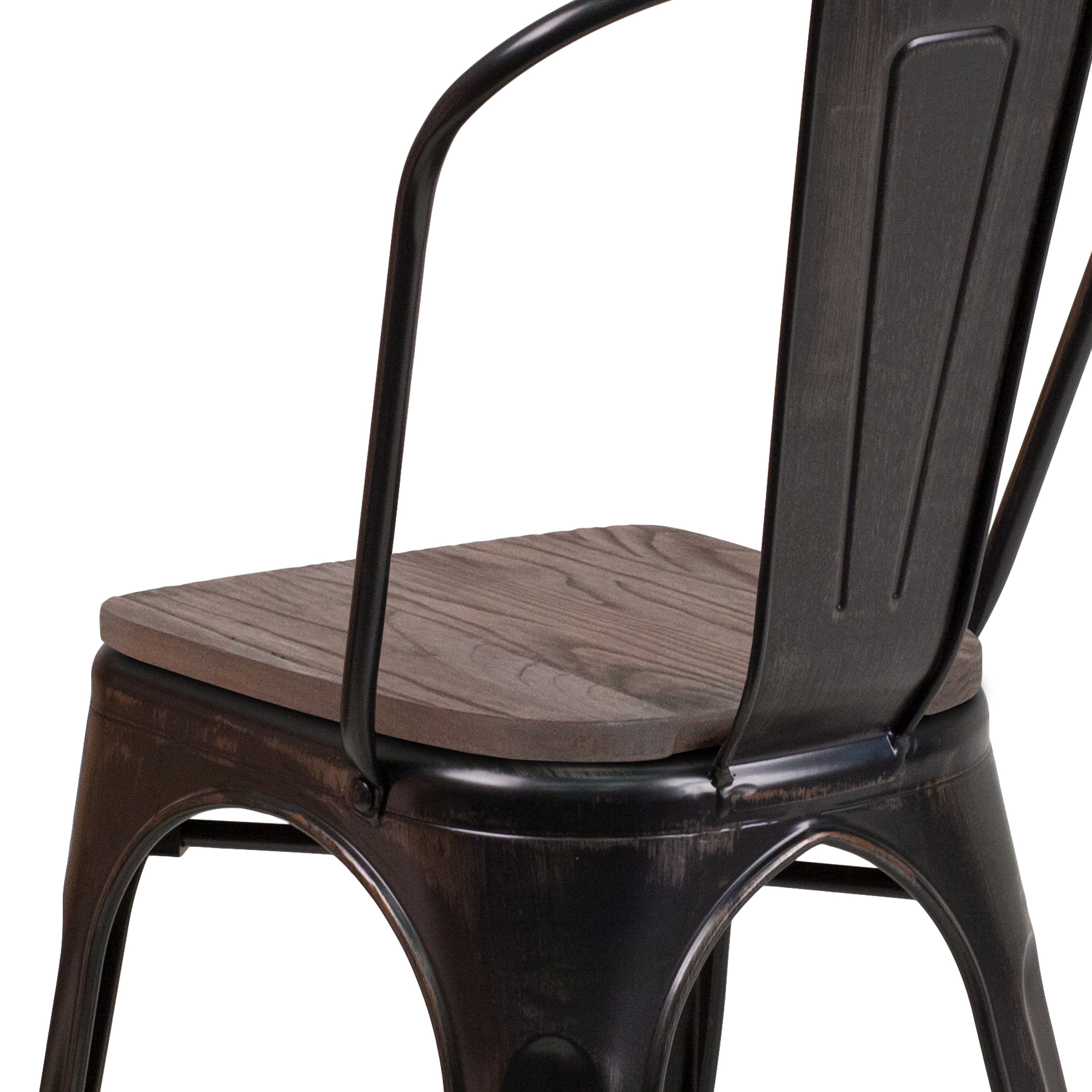 Perry Black-Antique Gold Metal Stackable Chair with Wood Seat