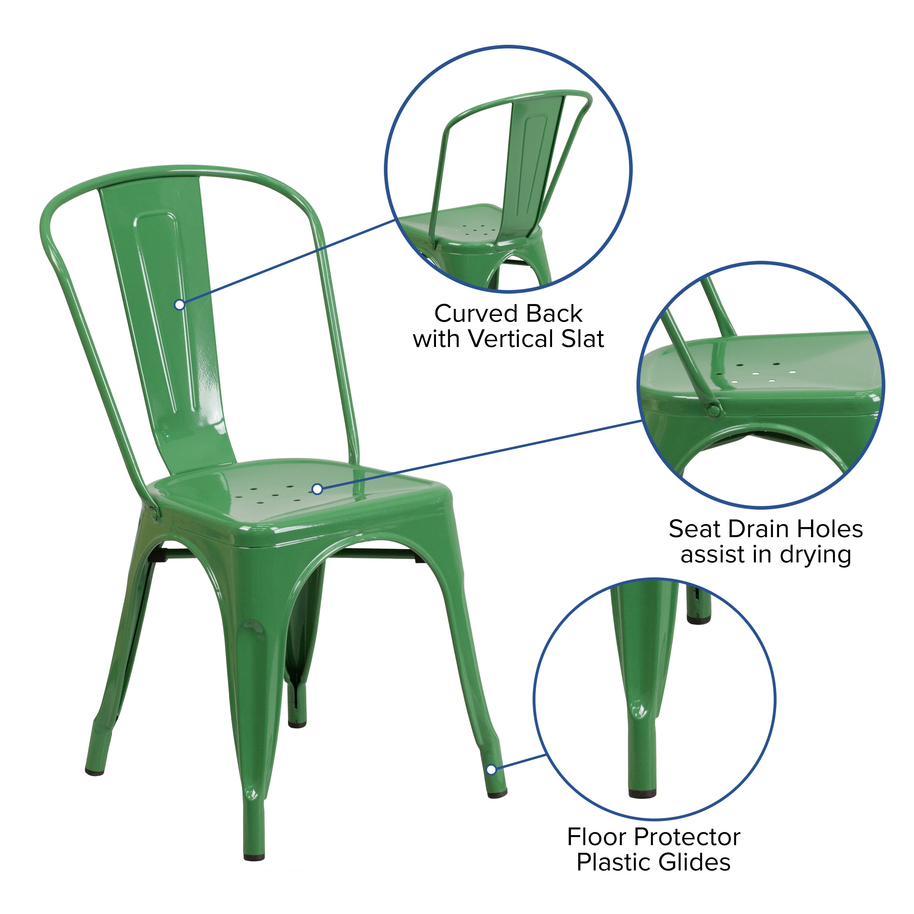 Perry Commercial Grade Green Metal Indoor-Outdoor Stackable Chair