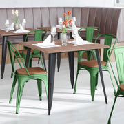 Perry Commercial Grade Green Metal Indoor-Outdoor Stackable Chair with Teak Poly Resin Wood Seat