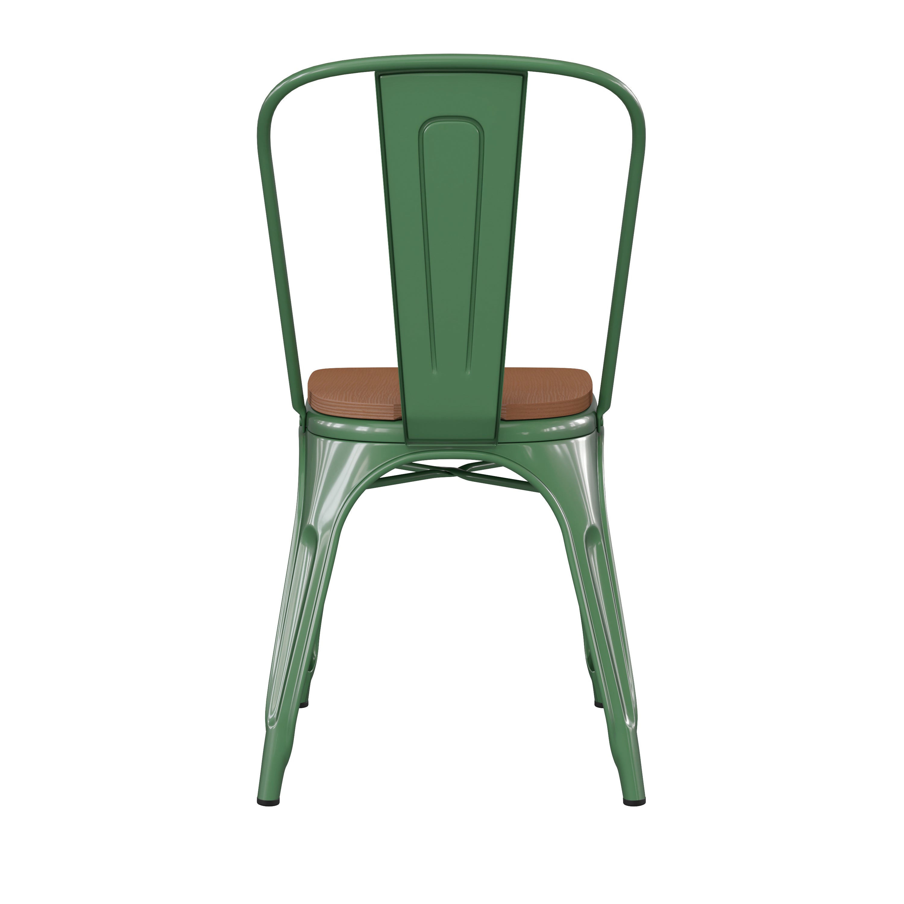 Perry Commercial Grade Green Metal Indoor-Outdoor Stackable Chair with Teak Poly Resin Wood Seat