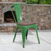 Perry Green Metal Stackable Chair with Wood Seat