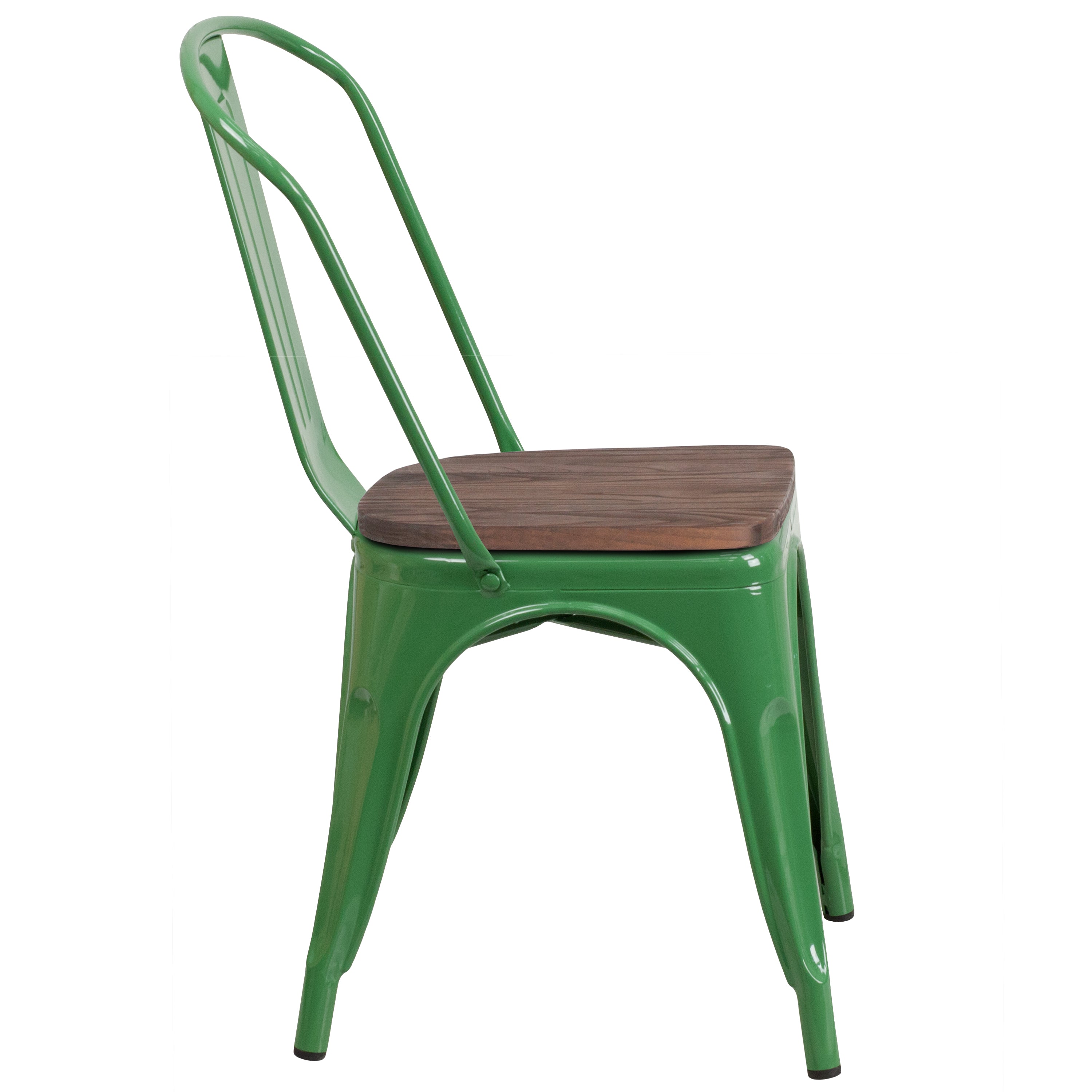Perry Green Metal Stackable Chair with Wood Seat