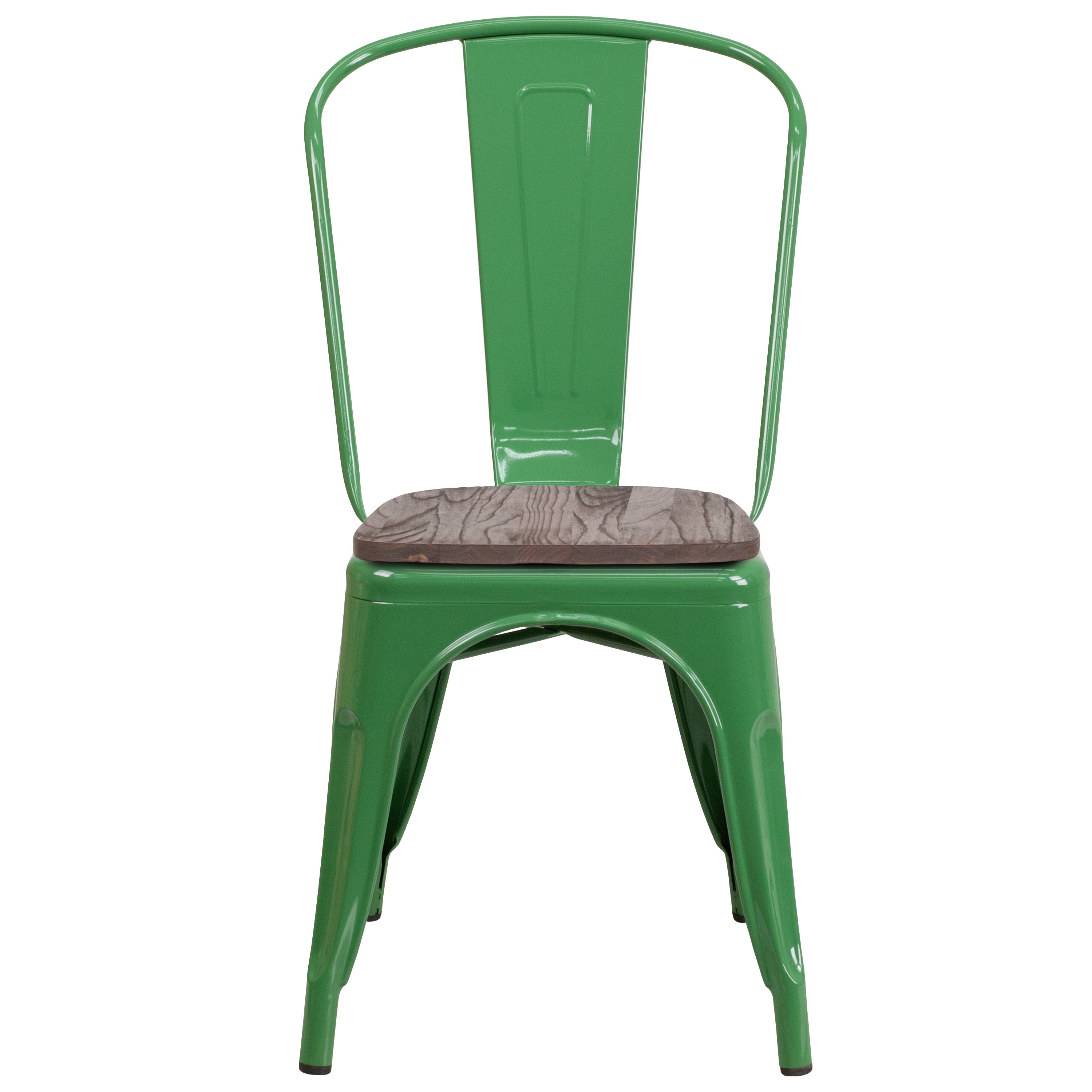 Perry Green Metal Stackable Chair with Wood Seat