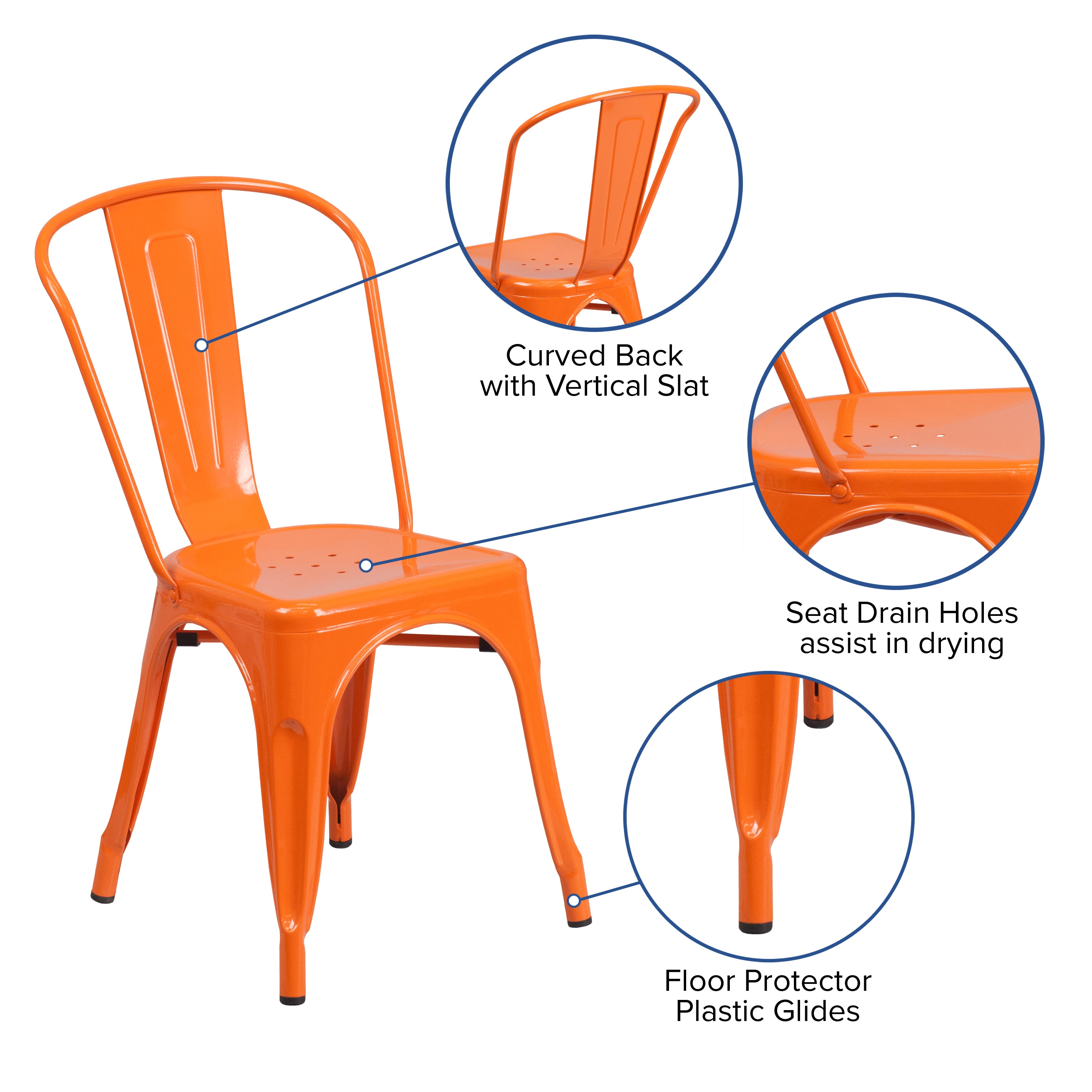 Perry Commercial Grade Orange Metal Indoor-Outdoor Stackable Chair