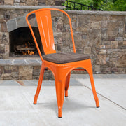 Perry Orange Metal Stackable Chair with Wood Seat