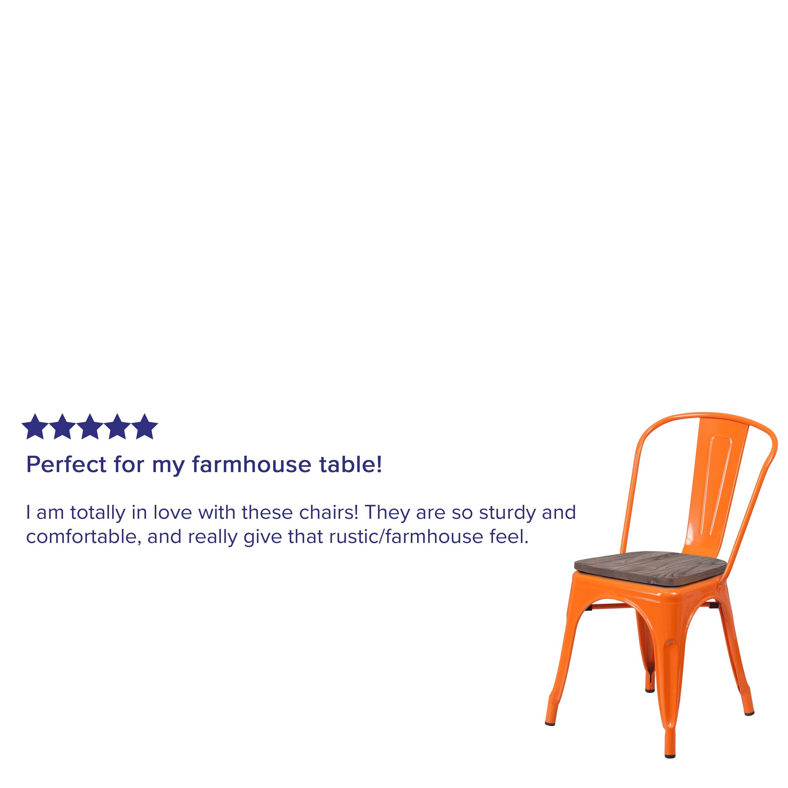 Perry Orange Metal Stackable Chair with Wood Seat