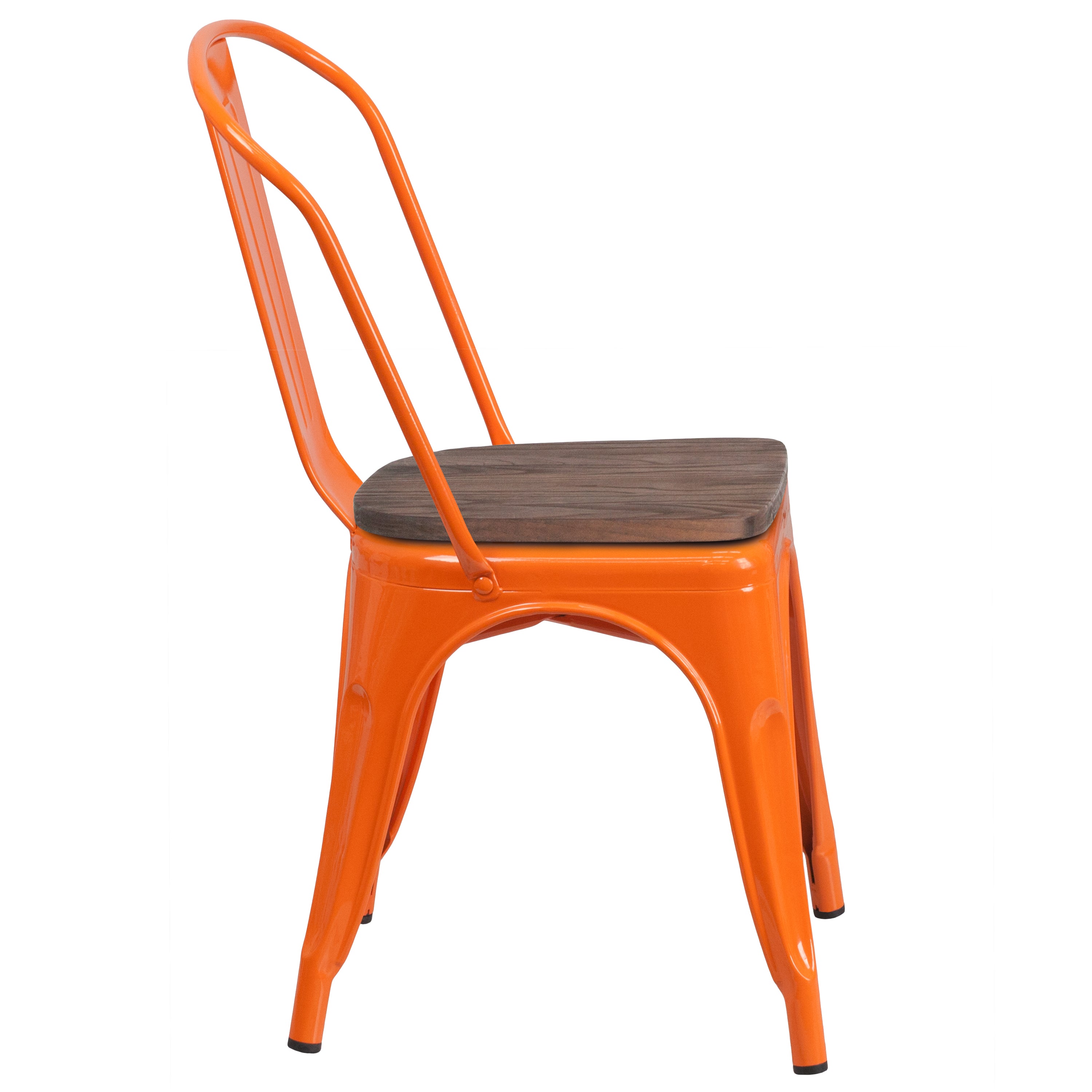 Perry Orange Metal Stackable Chair with Wood Seat