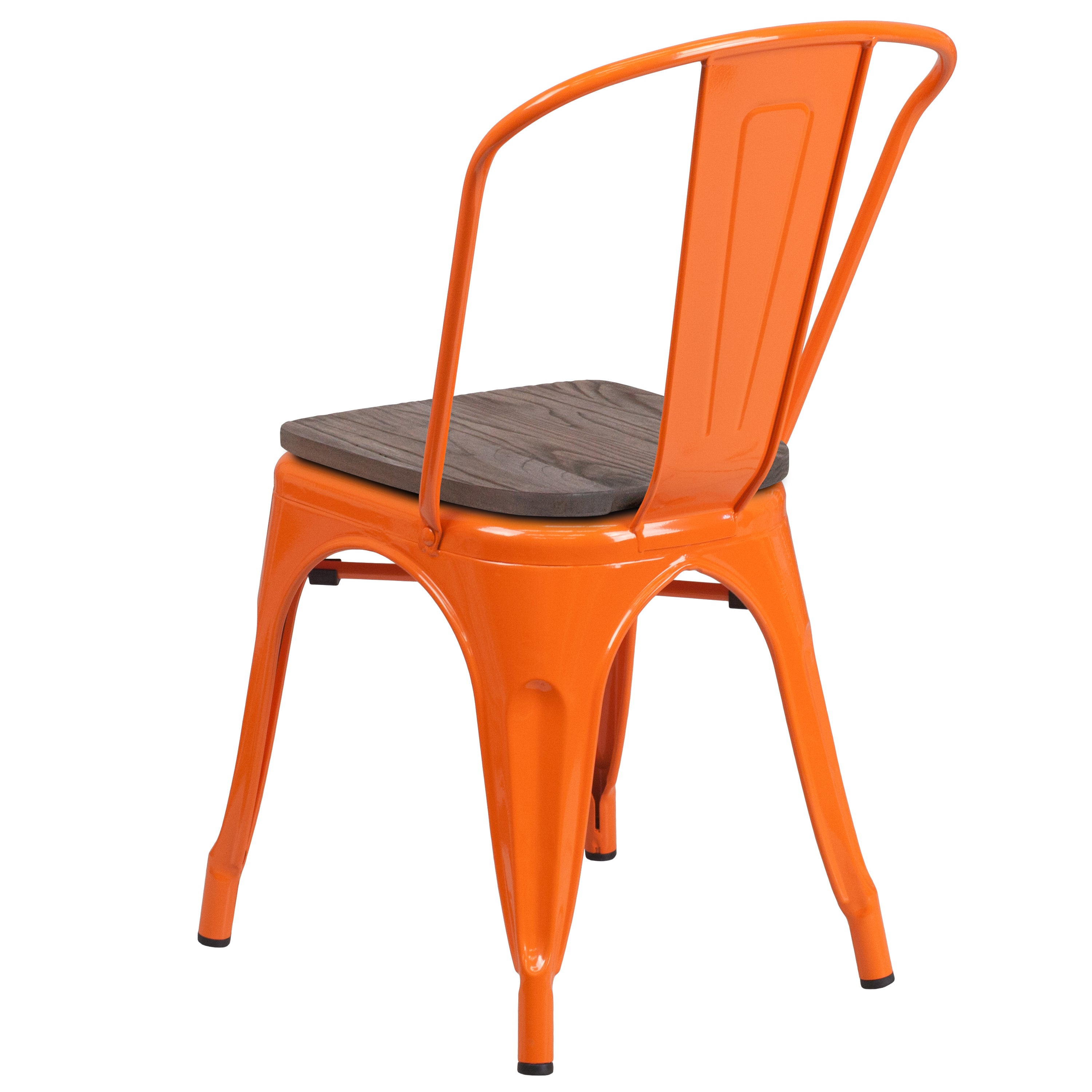 Perry Orange Metal Stackable Chair with Wood Seat