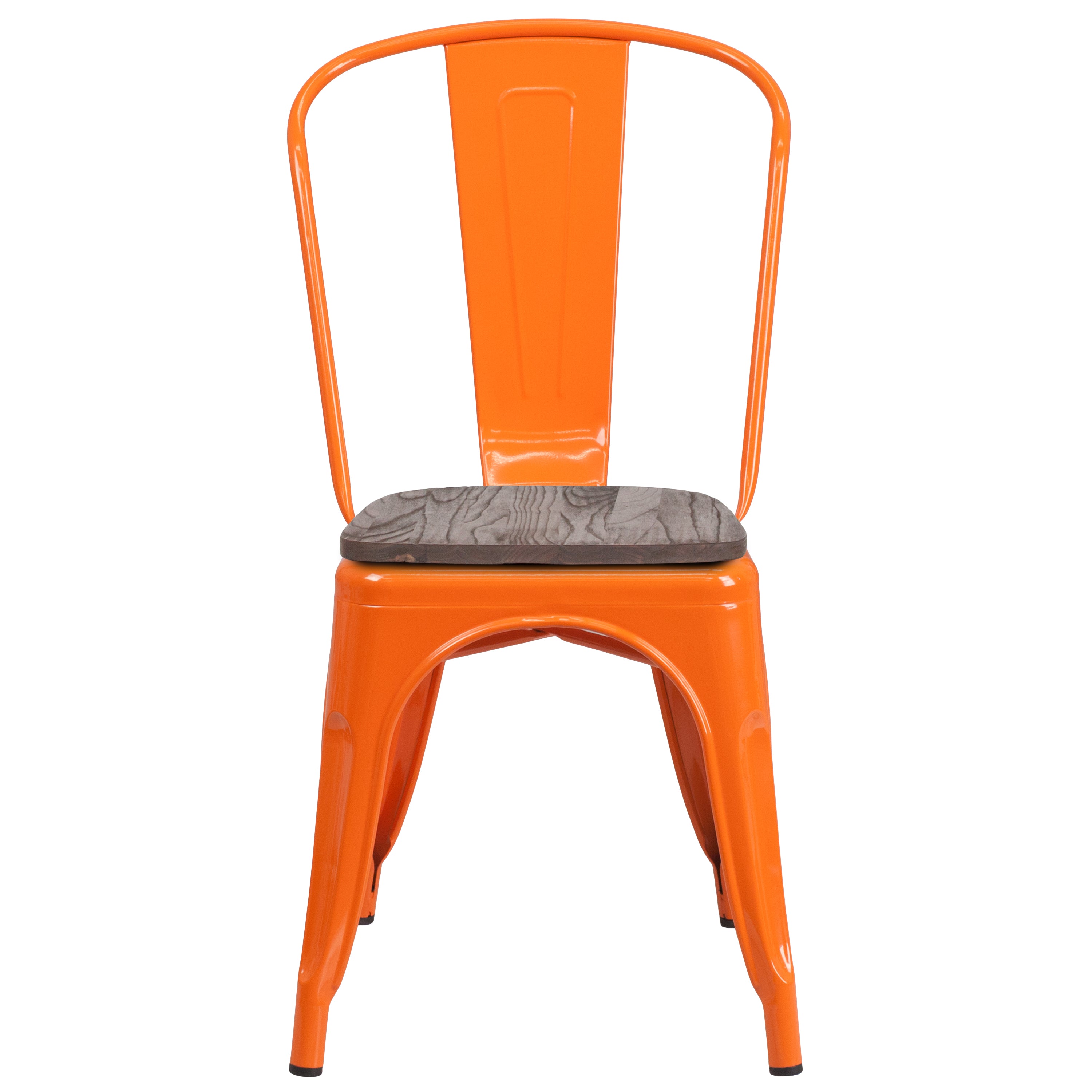 Perry Orange Metal Stackable Chair with Wood Seat