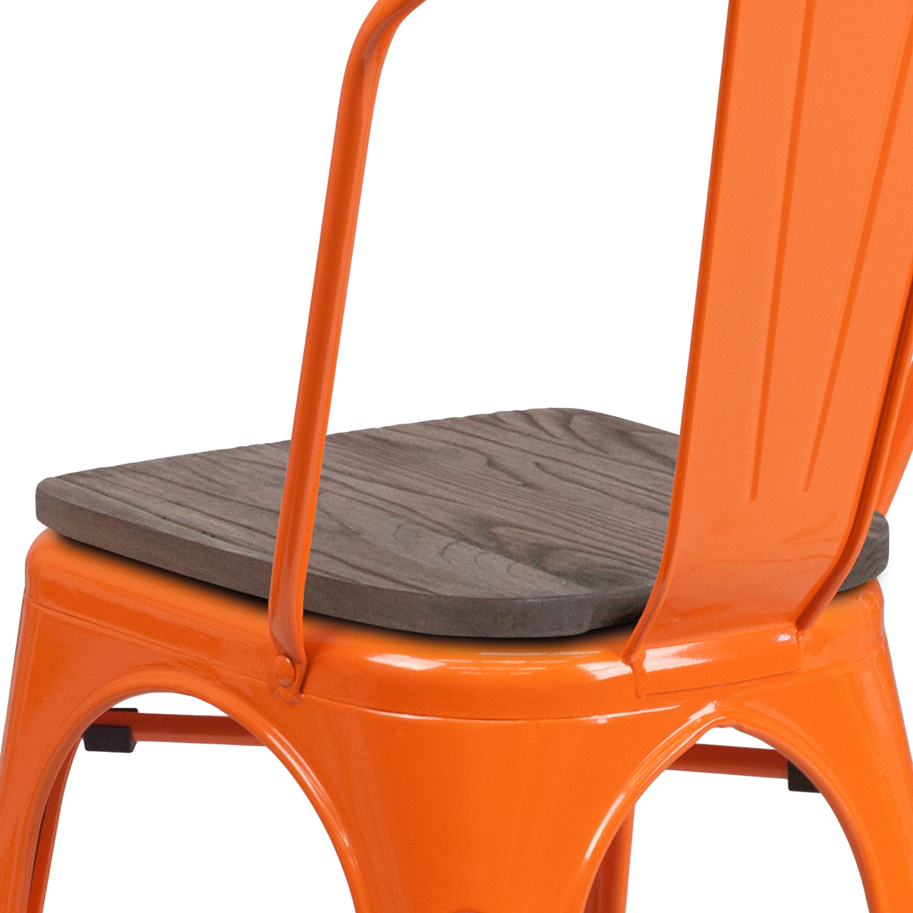Perry Orange Metal Stackable Chair with Wood Seat