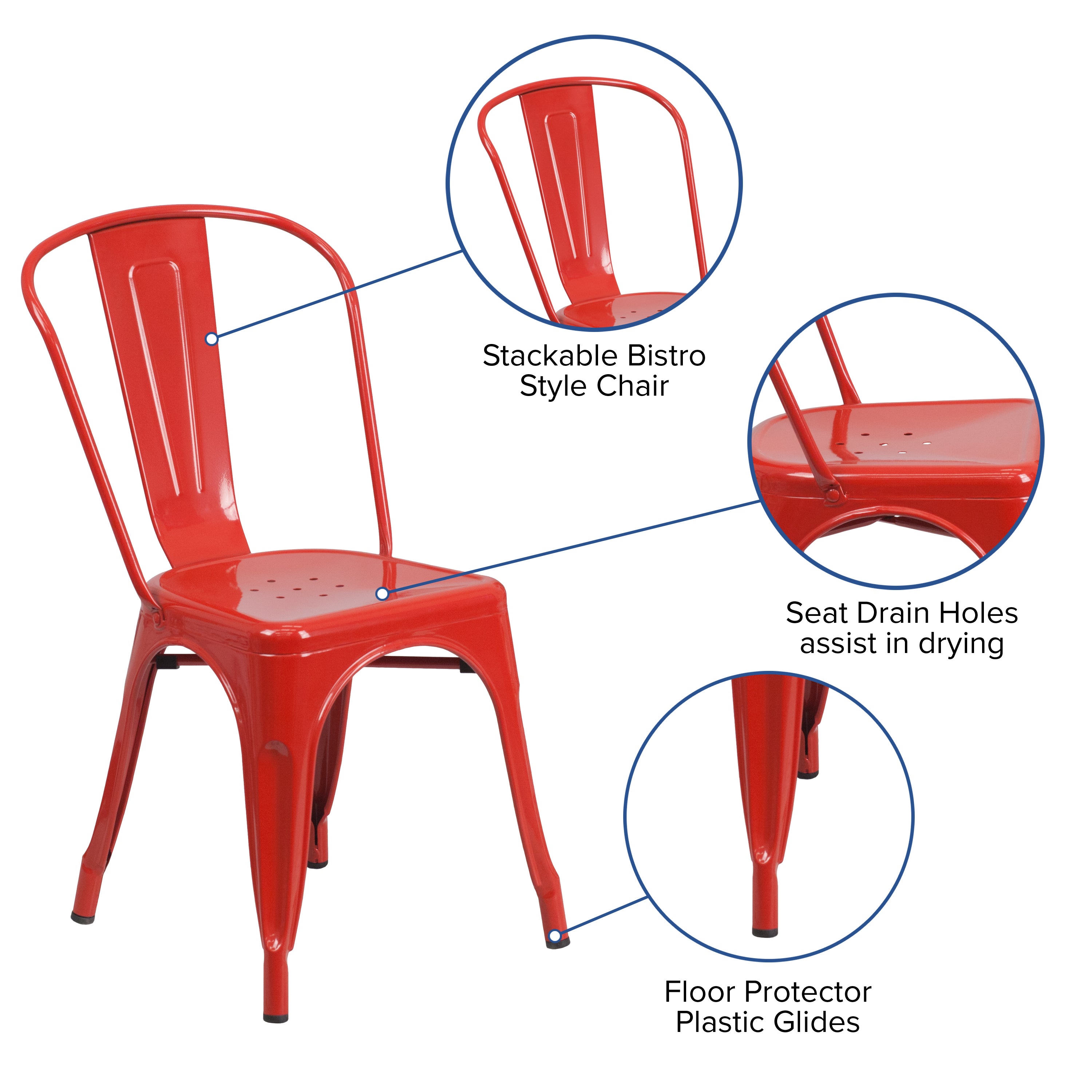 Perry Commercial Grade Red Metal Indoor-Outdoor Stackable Chair