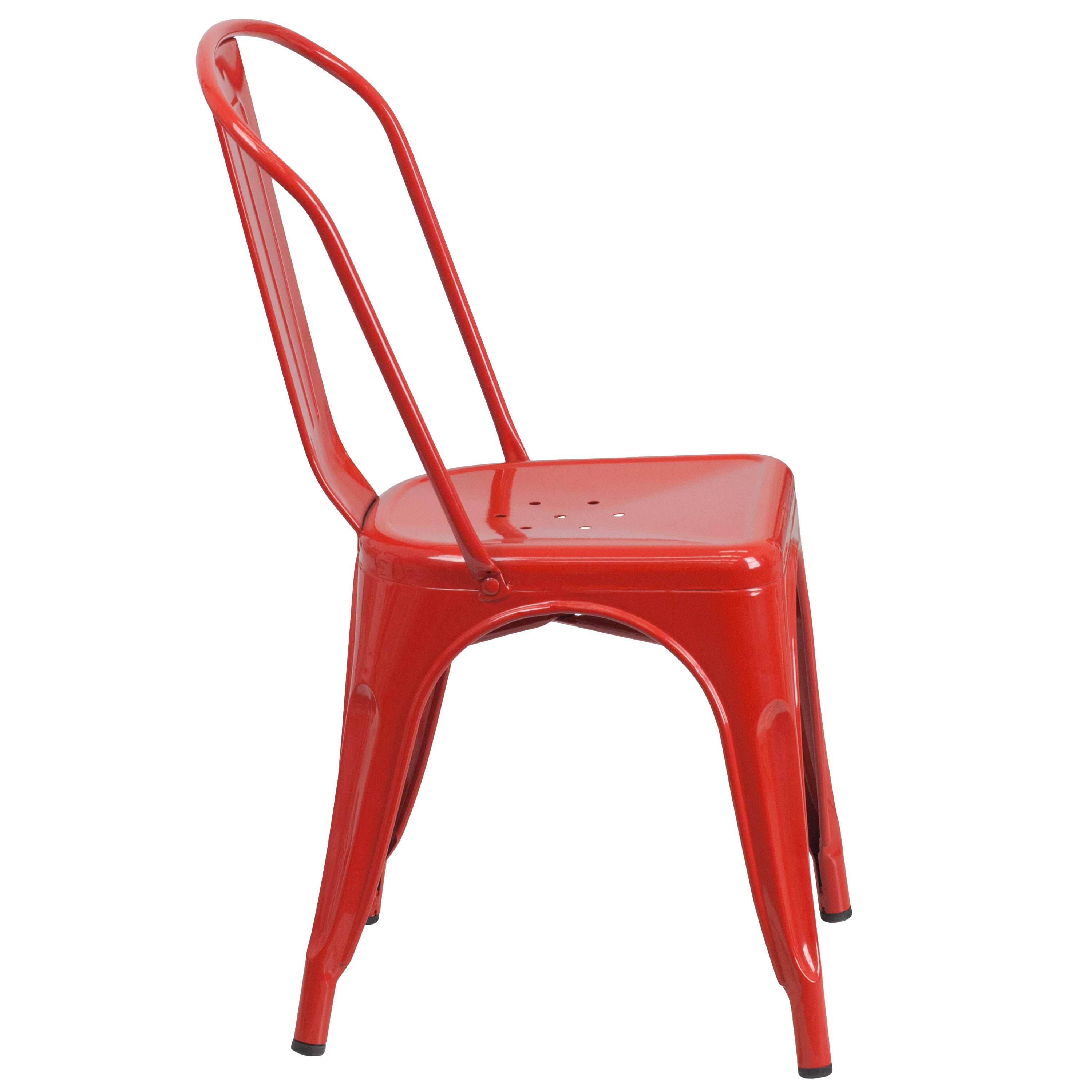 Foster Commercial Grade 31.5" Square Red Metal Indoor-Outdoor Table Set with 4 Stack Chairs