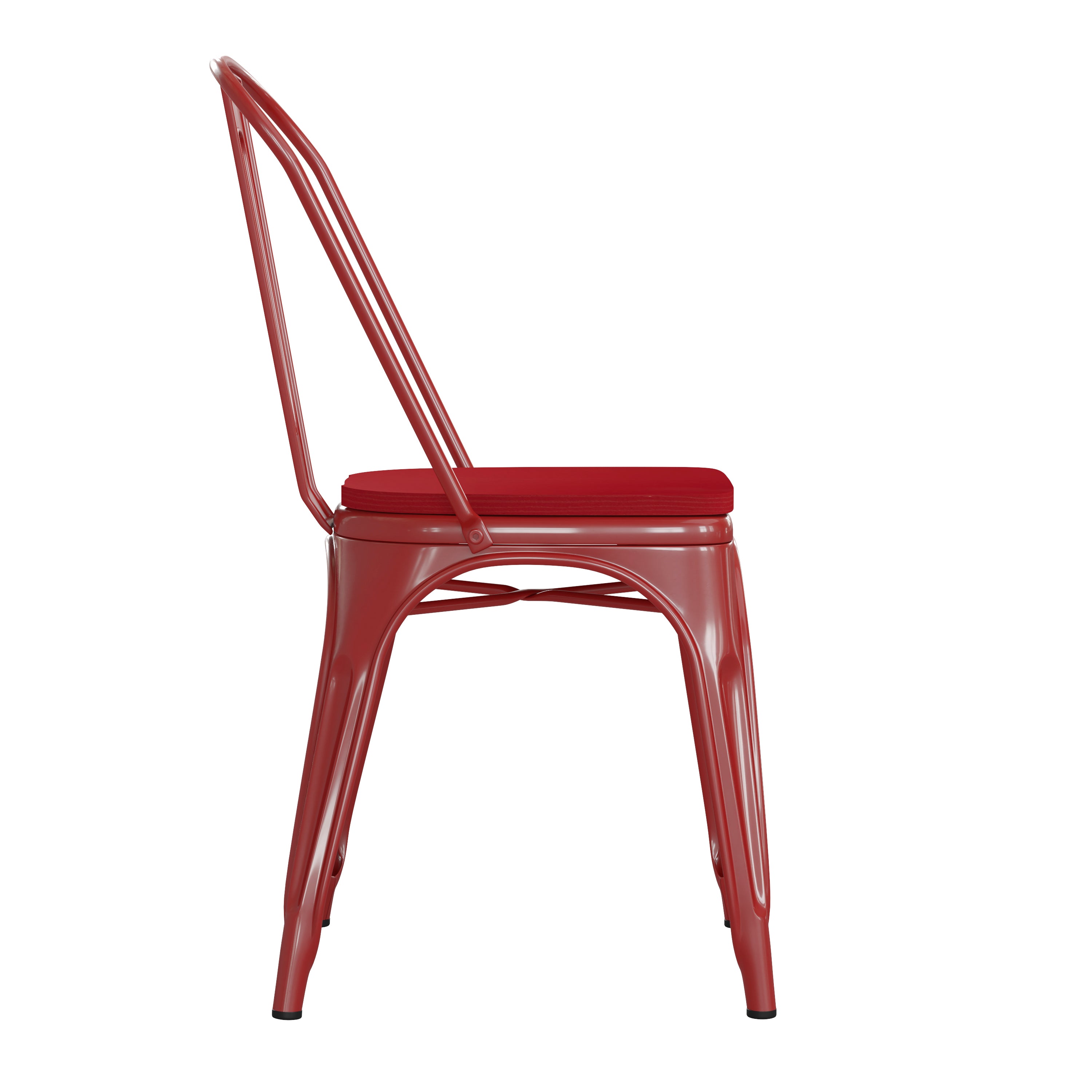 Perry Commercial Grade Red Metal Indoor-Outdoor Stackable Chair with Red Poly Resin Wood Seat