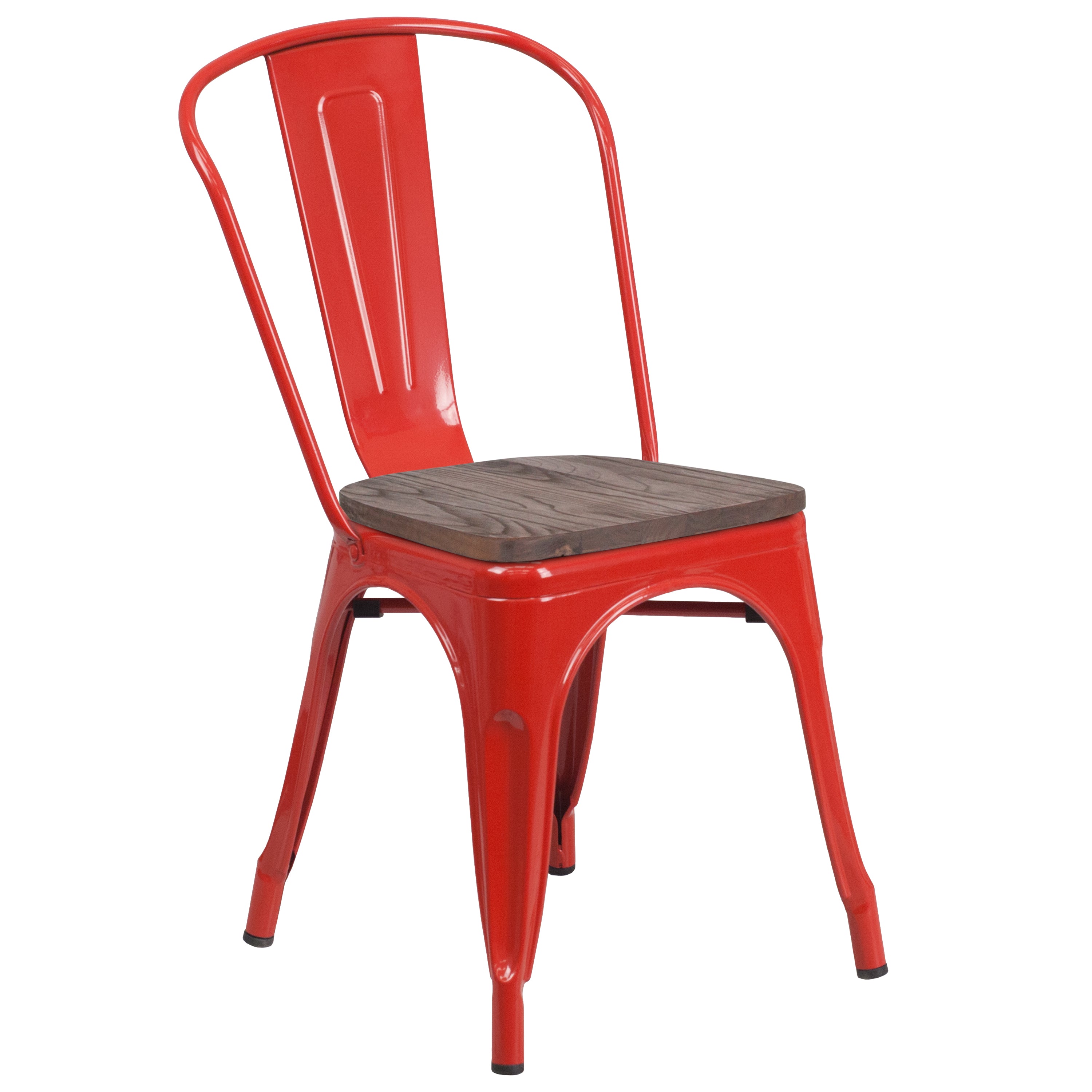 Perry Red Metal Stackable Chair with Wood Seat