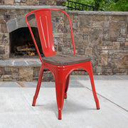 Perry Red Metal Stackable Chair with Wood Seat
