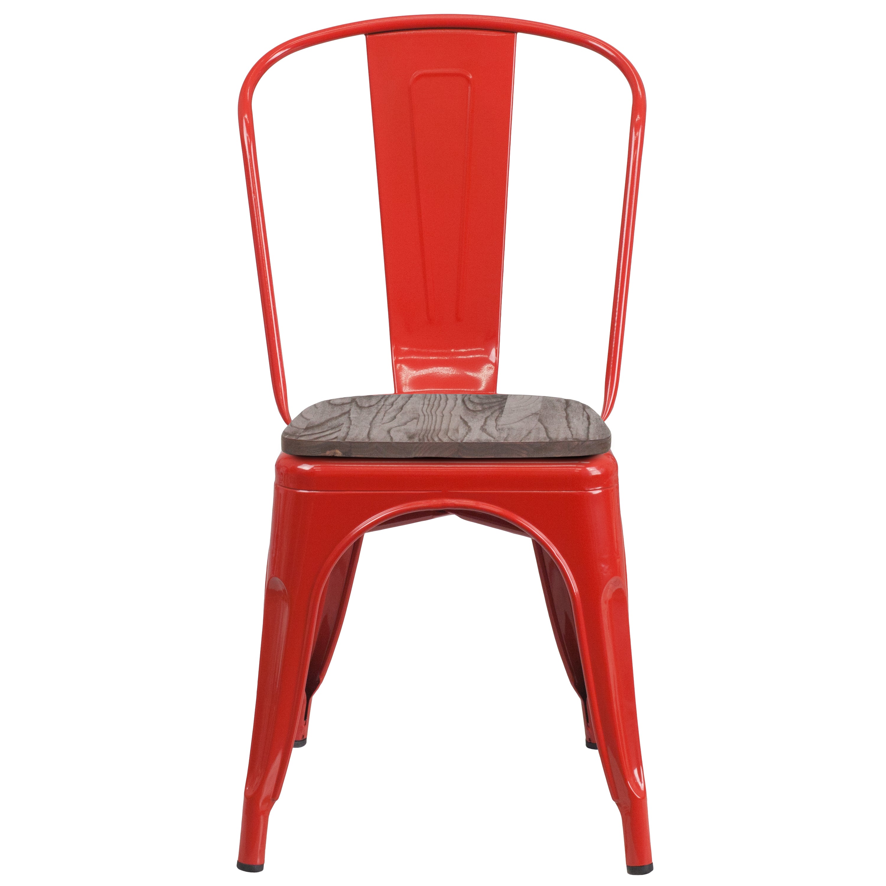 Perry Red Metal Stackable Chair with Wood Seat