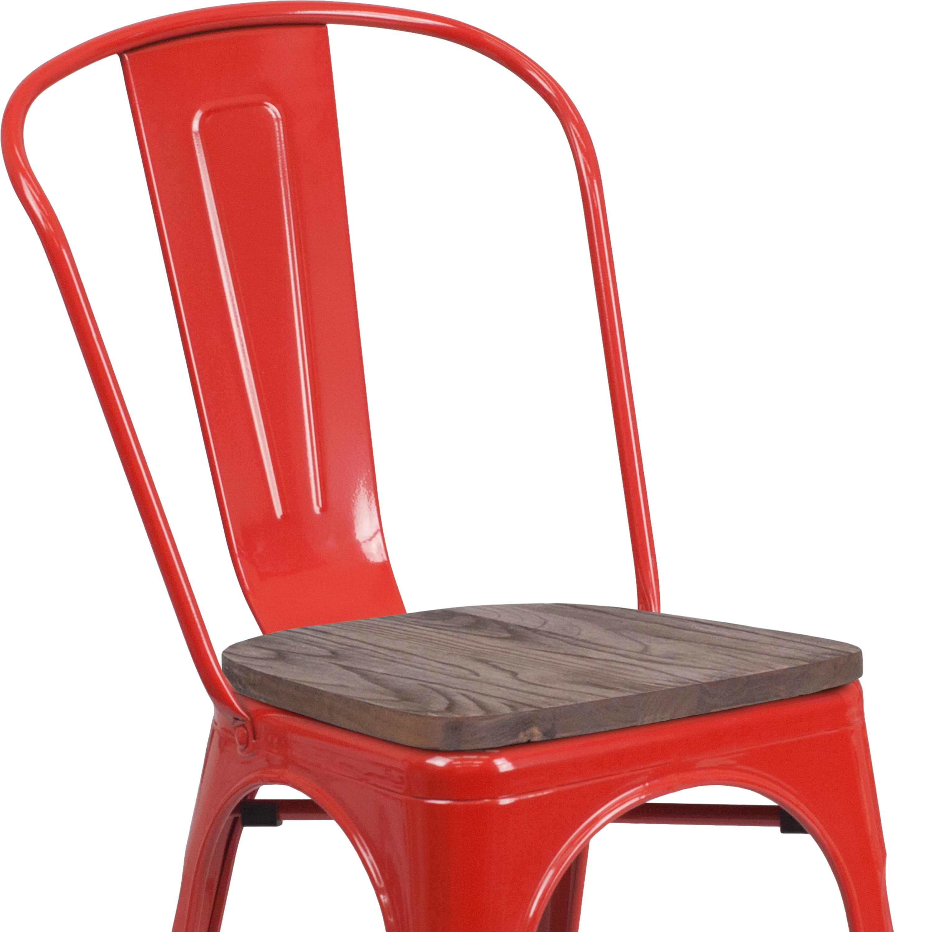 Perry Red Metal Stackable Chair with Wood Seat