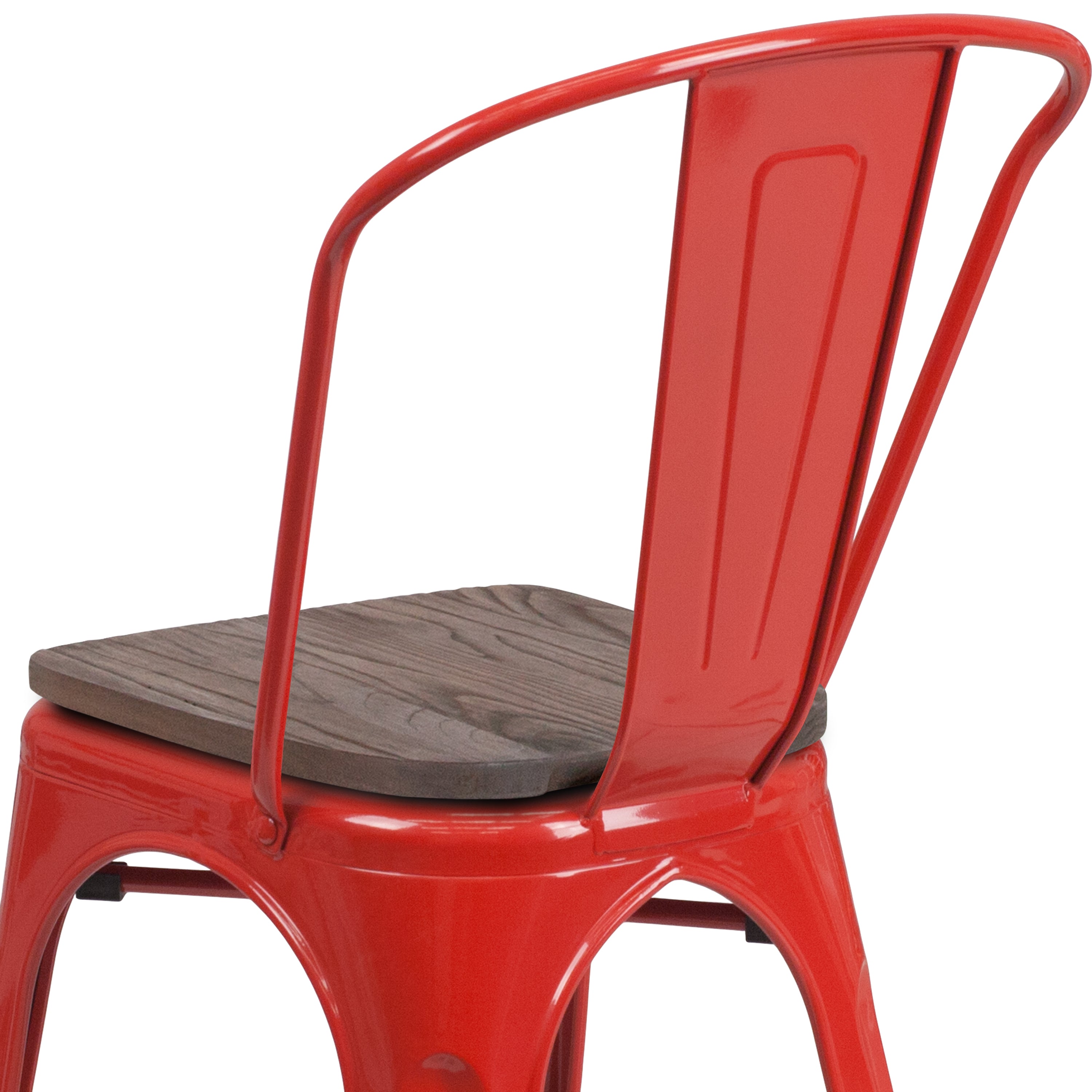 Perry Red Metal Stackable Chair with Wood Seat