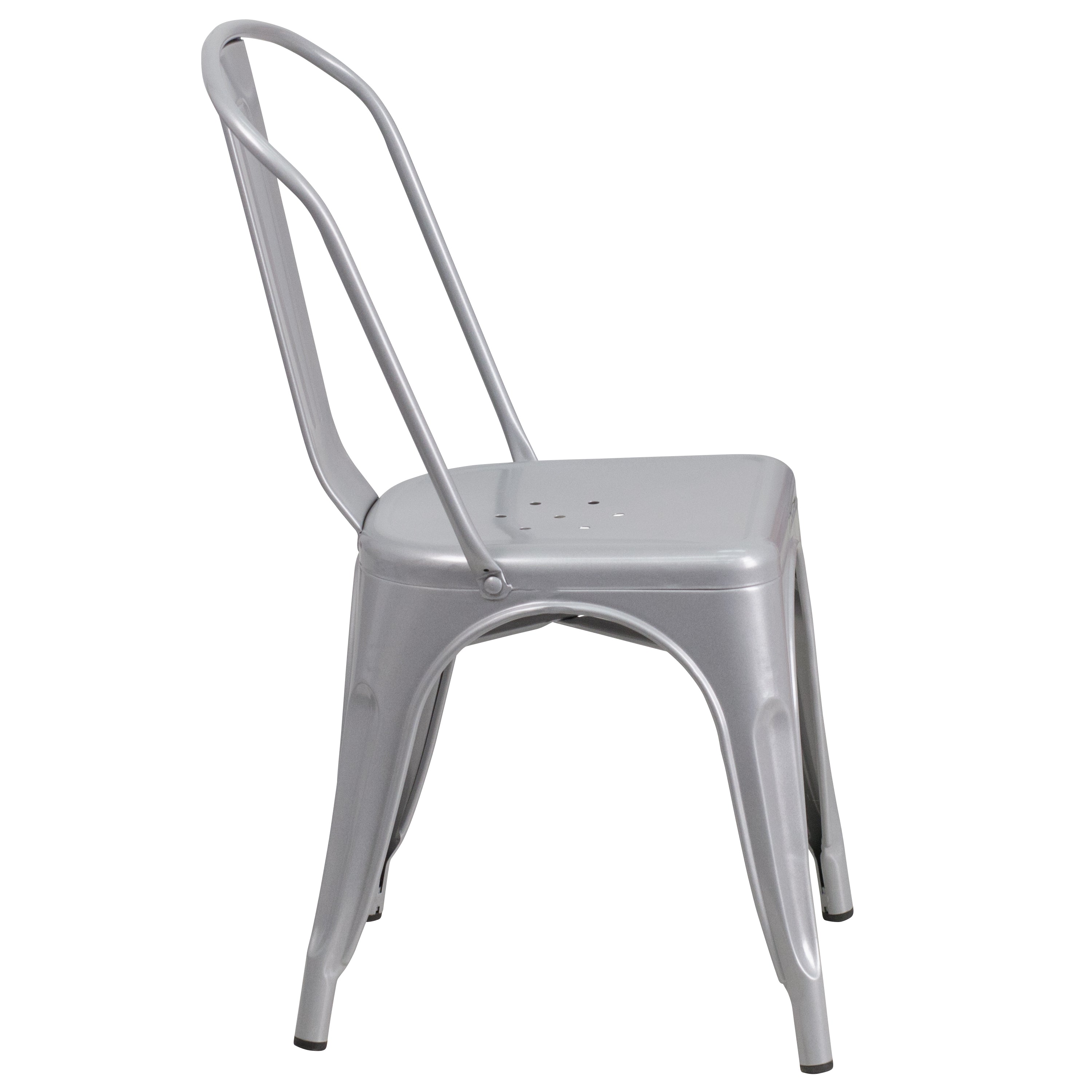 Foster Commercial Grade 31.5" Square Silver Metal Indoor-Outdoor Table Set with 4 Stack Chairs