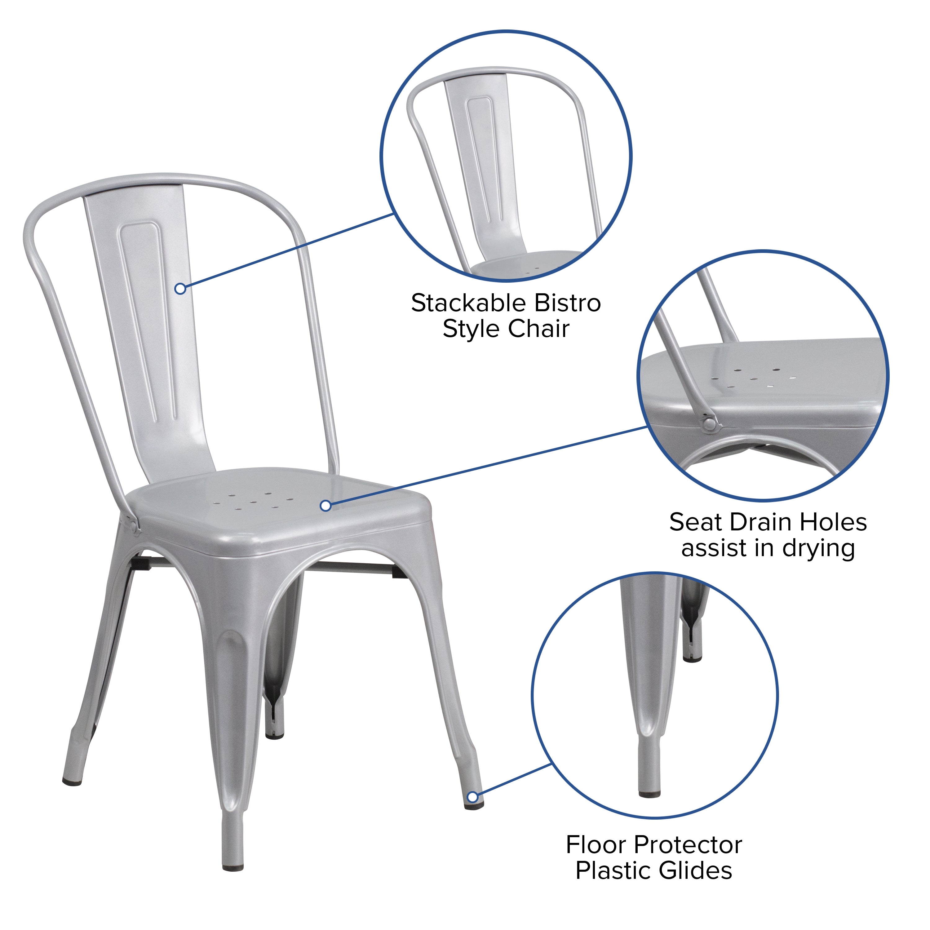 Perry Commercial Grade Silver Metal Indoor-Outdoor Stackable Chair