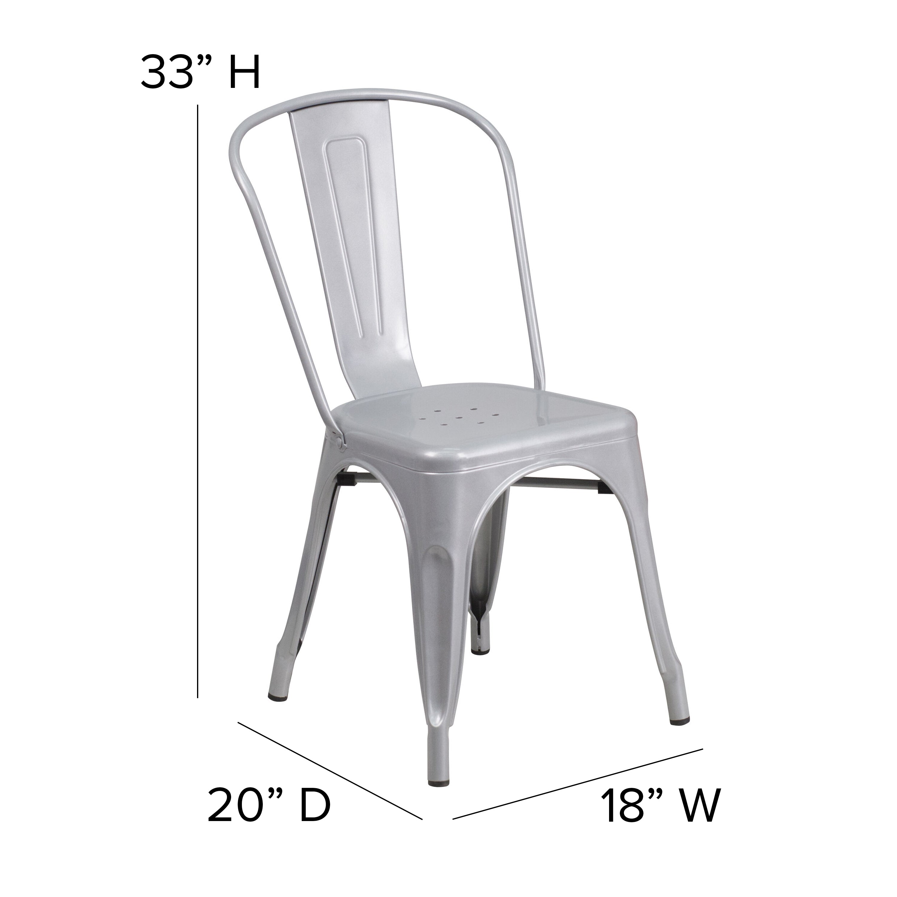 Perry Commercial Grade Silver Metal Indoor-Outdoor Stackable Chair with Gray Poly Resin Wood Seat