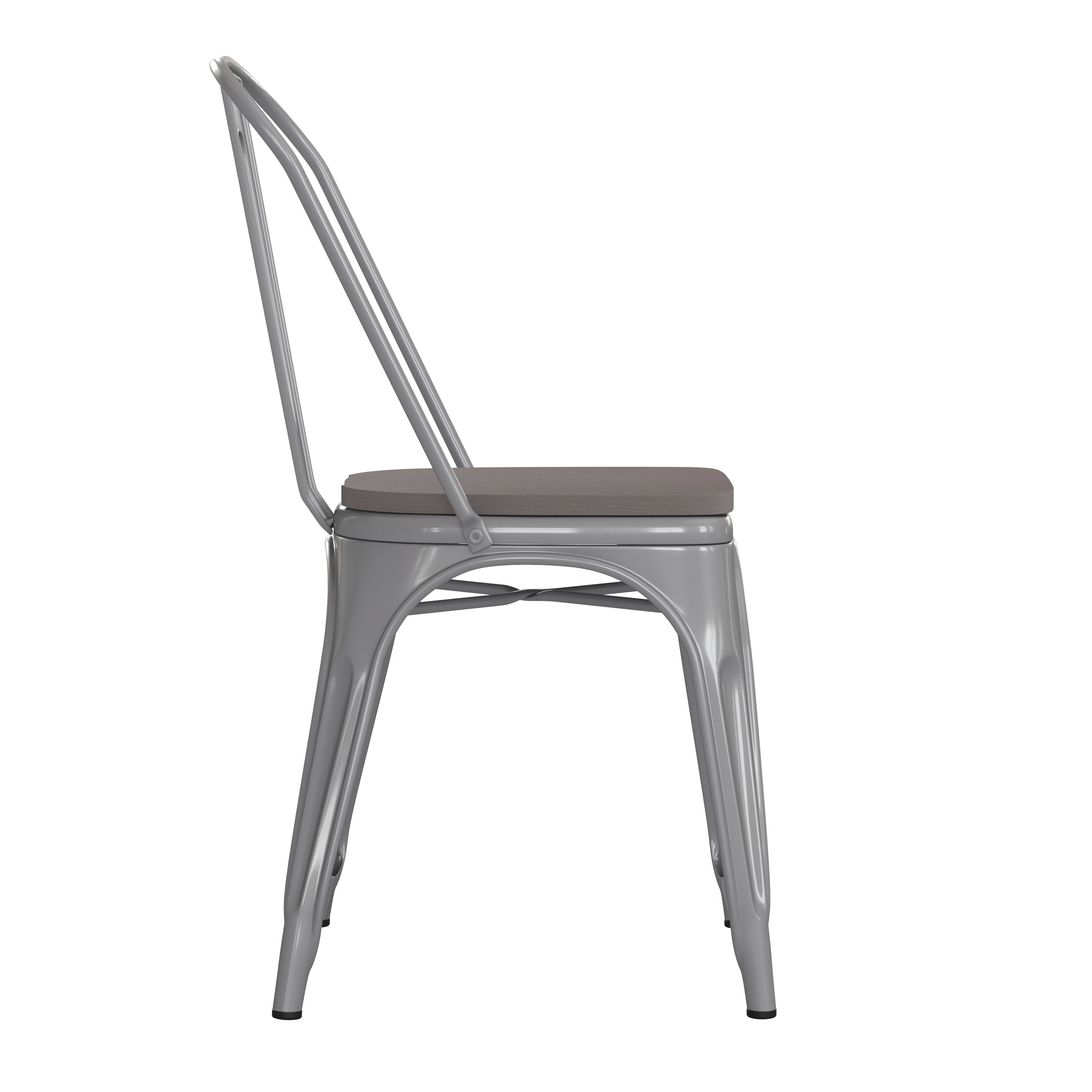 Perry Commercial Grade Silver Metal Indoor-Outdoor Stackable Chair with Gray Poly Resin Wood Seat